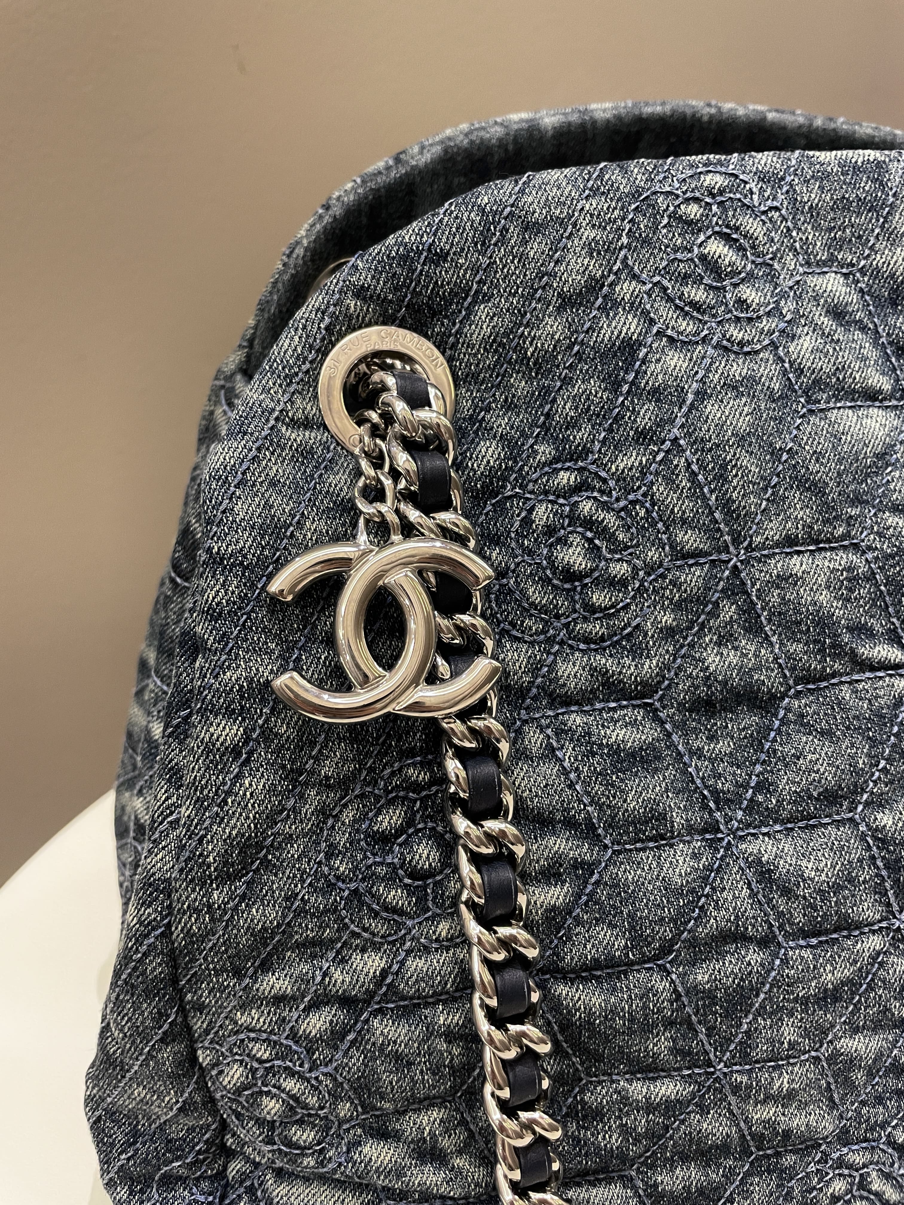 Chanel Camellia Mademoiselle Bag Blue Denim