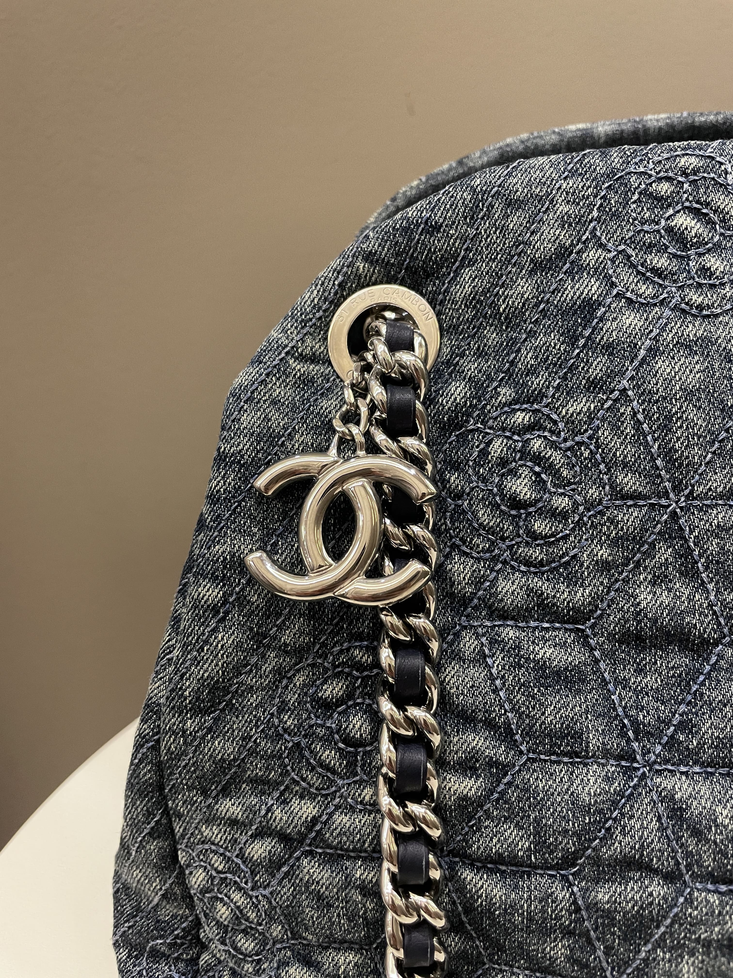 Chanel Camellia Mademoiselle Bag Blue Denim
