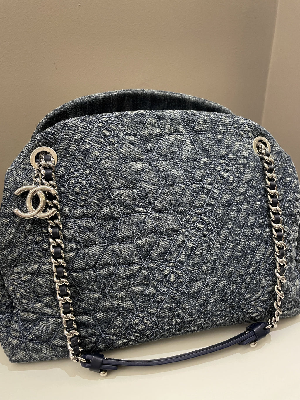 Chanel Camellia Mademoiselle Bag Blue Denim