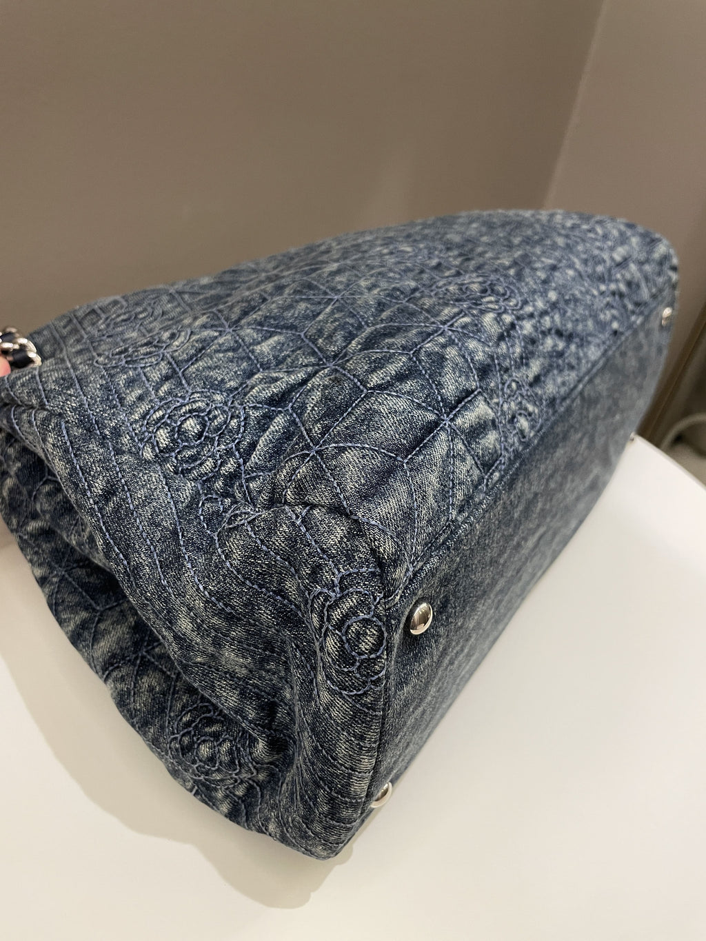 Chanel Camellia Mademoiselle Bag Blue Denim