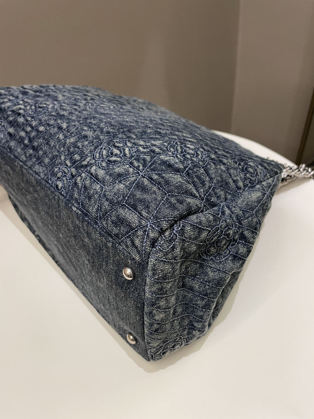 Chanel Camellia Mademoiselle Bag Blue Denim