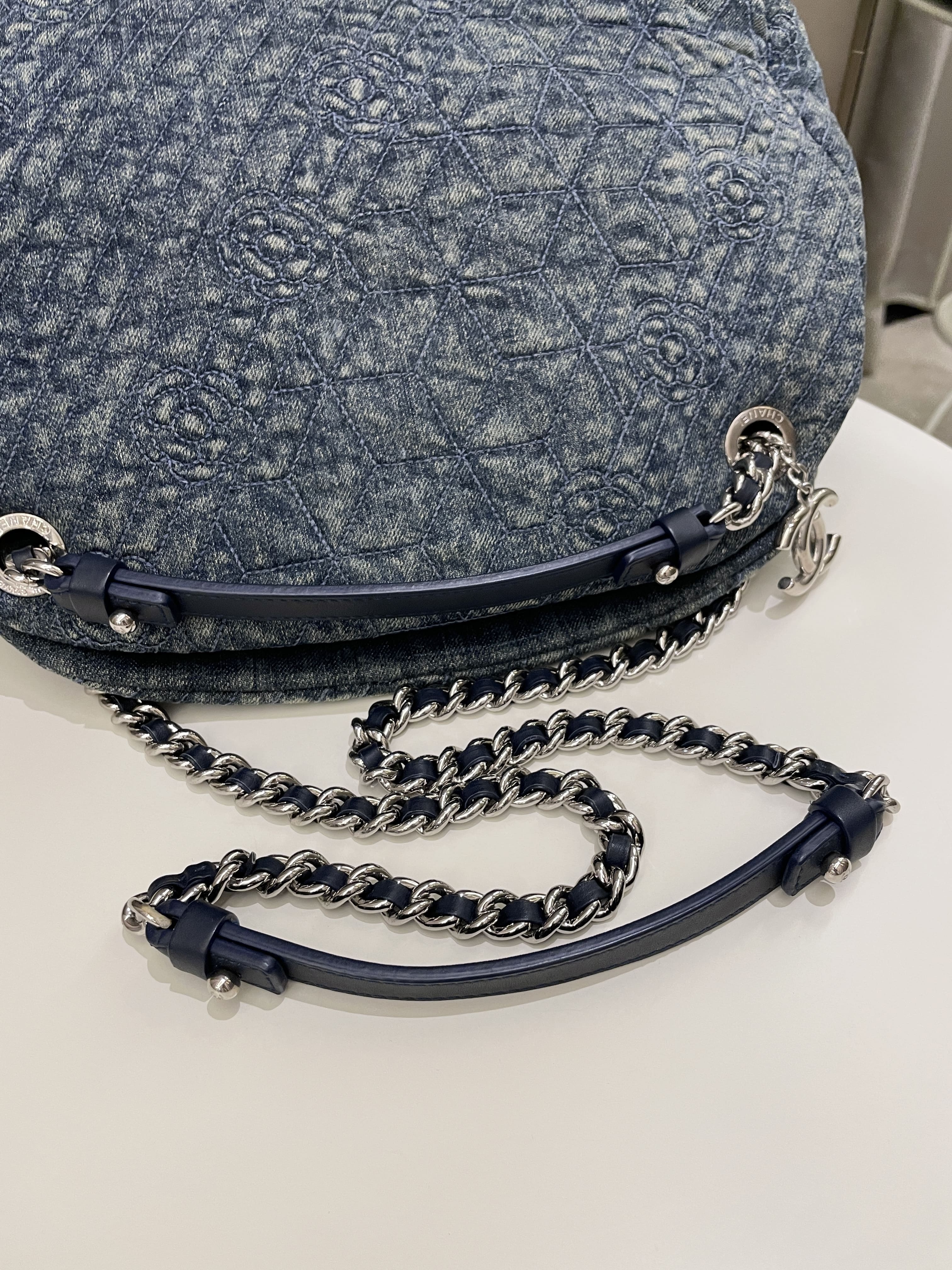 Chanel Camellia Mademoiselle Bag Blue Denim