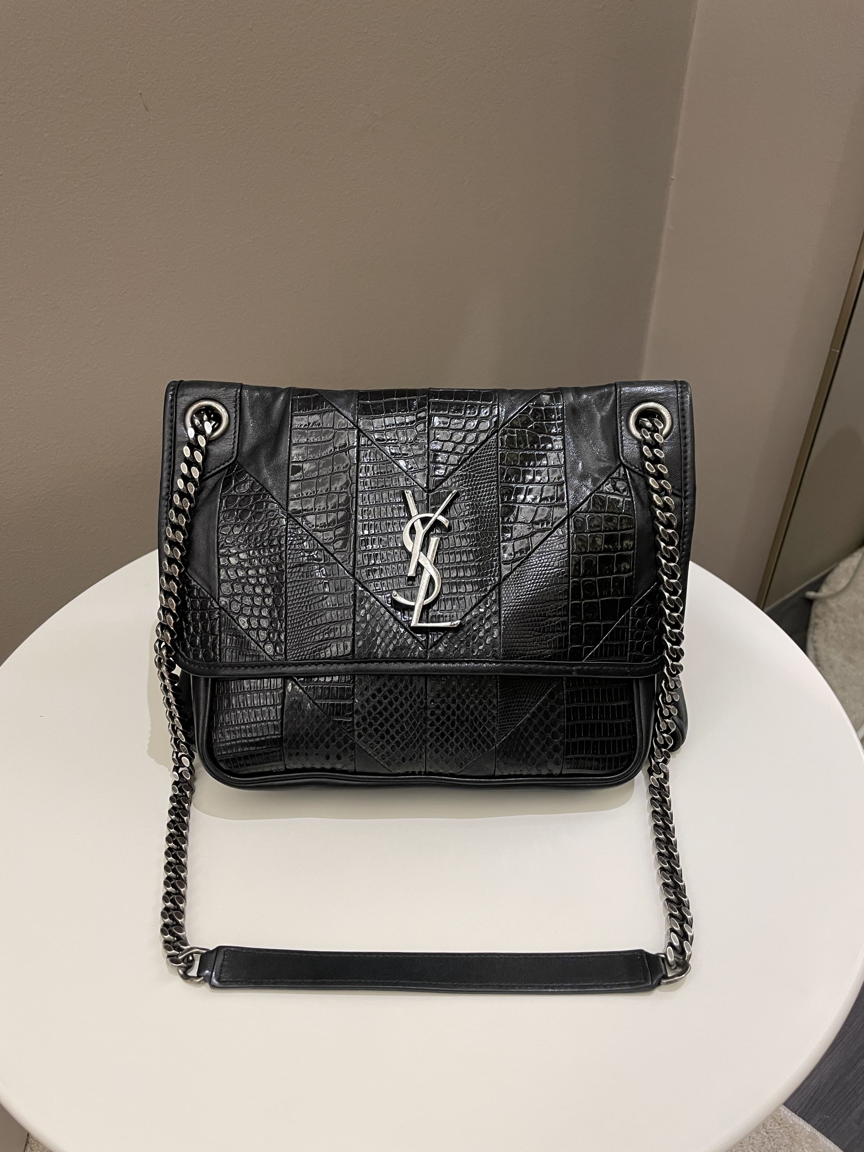 Saint Laurent Niki Patchwork Shoulder Bag Black