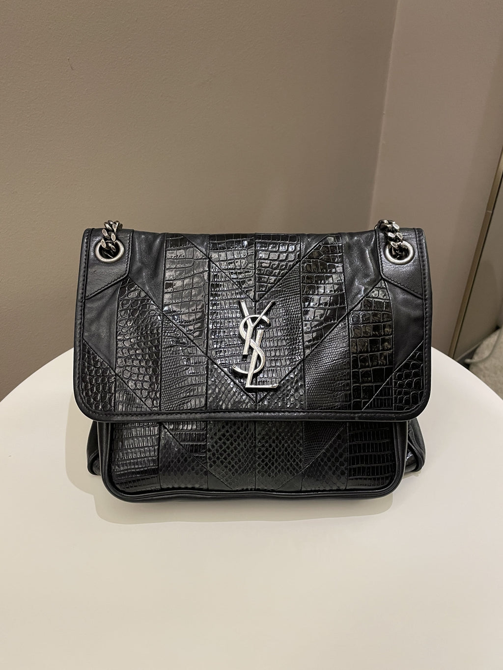 Saint Laurent Niki Patchwork Shoulder Bag Black