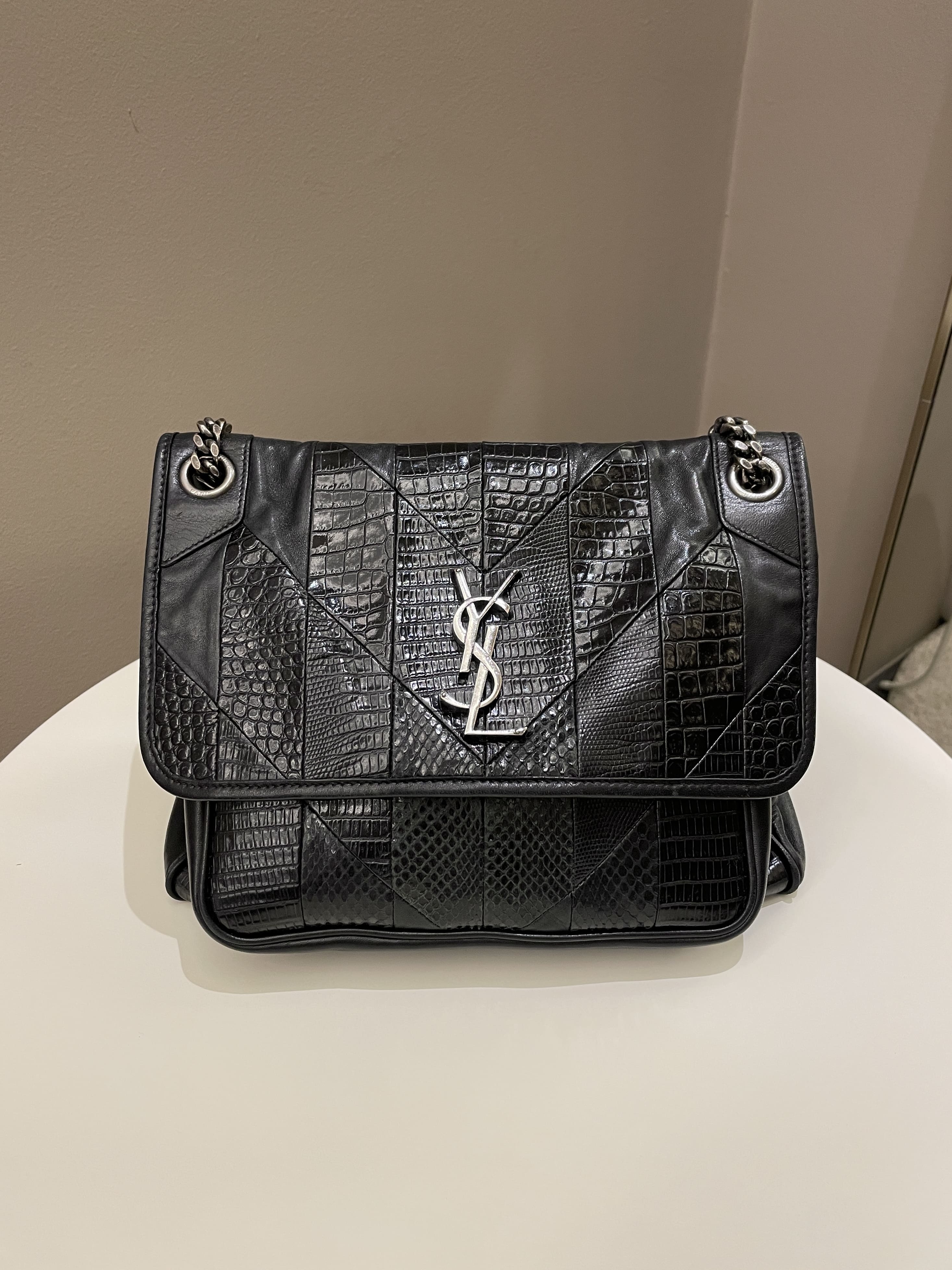 Saint Laurent Niki Patchwork Shoulder Bag Black