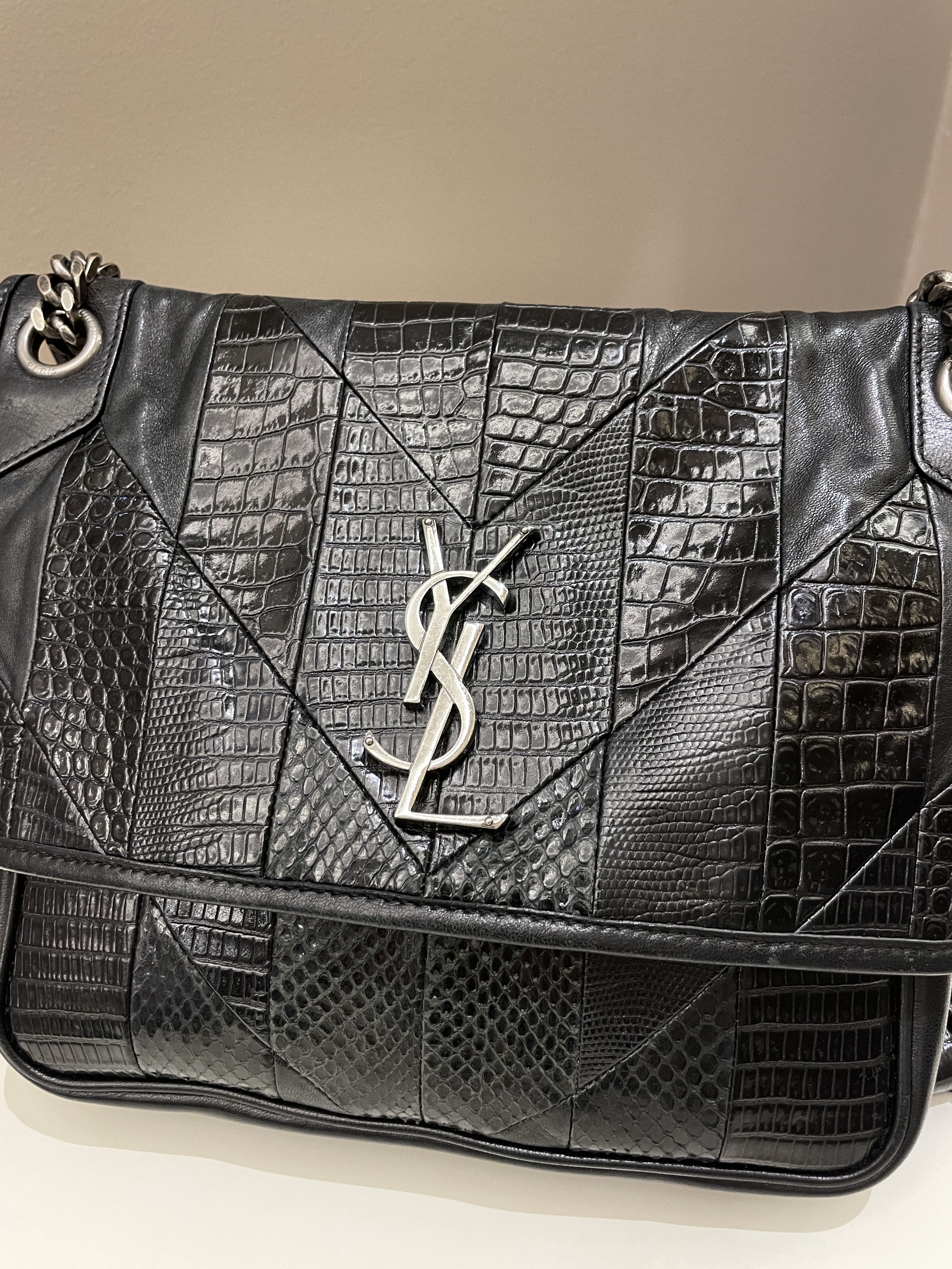 Saint Laurent Niki Patchwork Shoulder Bag Black