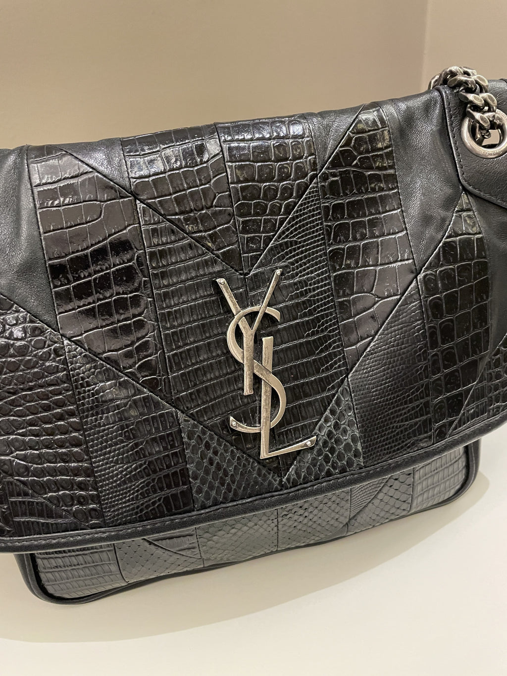 Saint Laurent Niki Patchwork Shoulder Bag Black