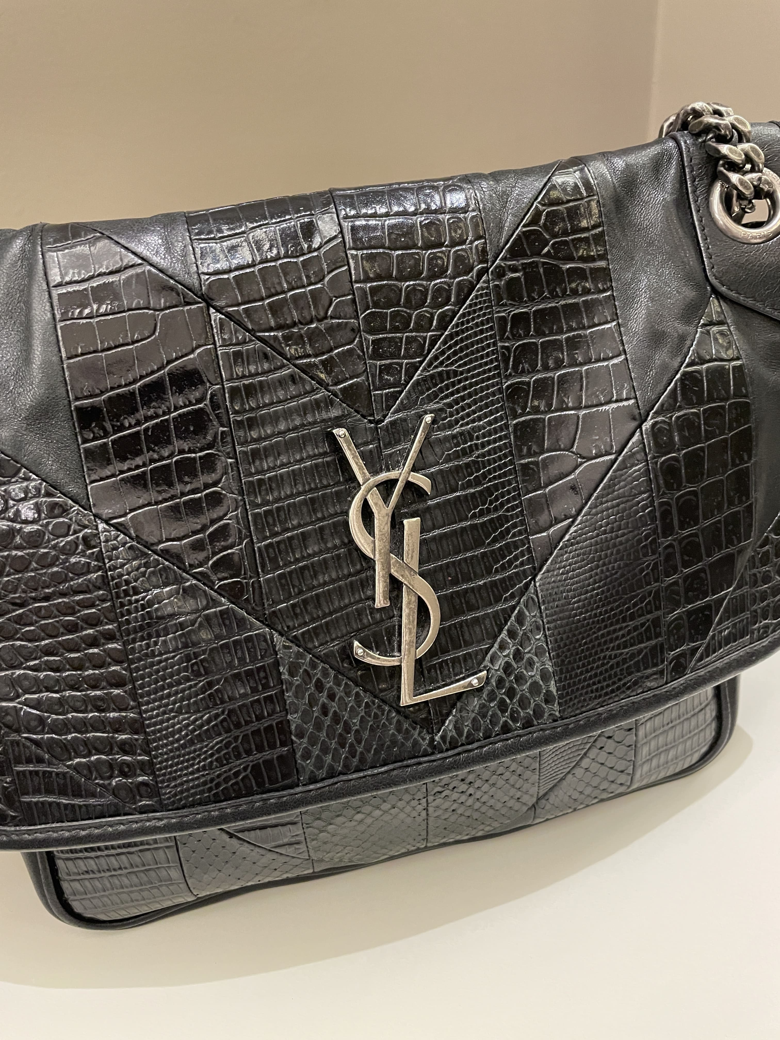 Saint Laurent Niki Patchwork Shoulder Bag Black