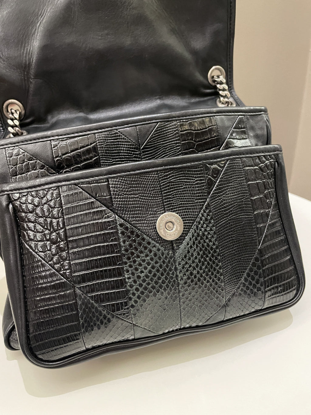 Saint Laurent Niki Patchwork Shoulder Bag Black