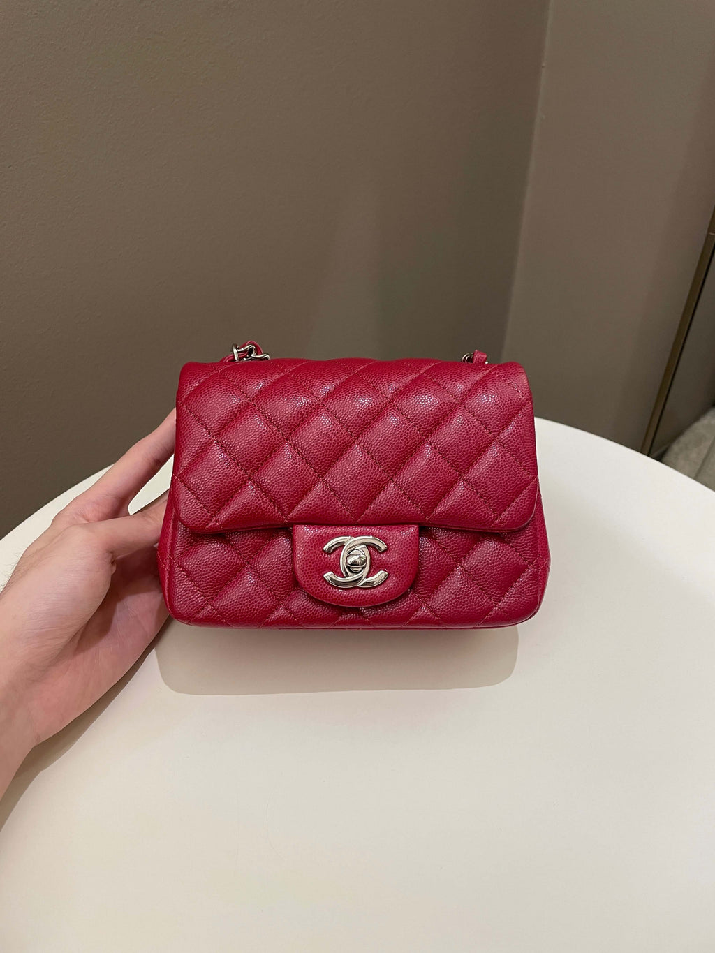 Chanel 18B Classic Quilted Mini Square Red Caviar
