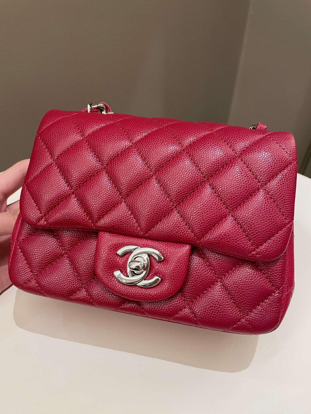 Chanel 18B Classic Quilted Mini Square Red Caviar