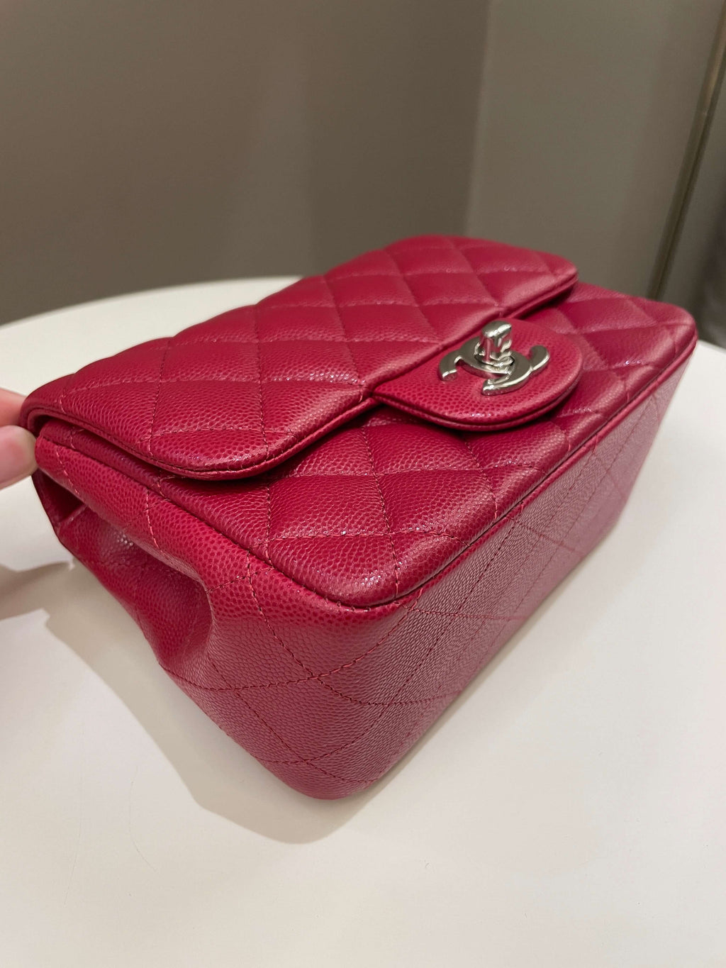 Chanel 18B Classic Quilted Mini Square Red Caviar