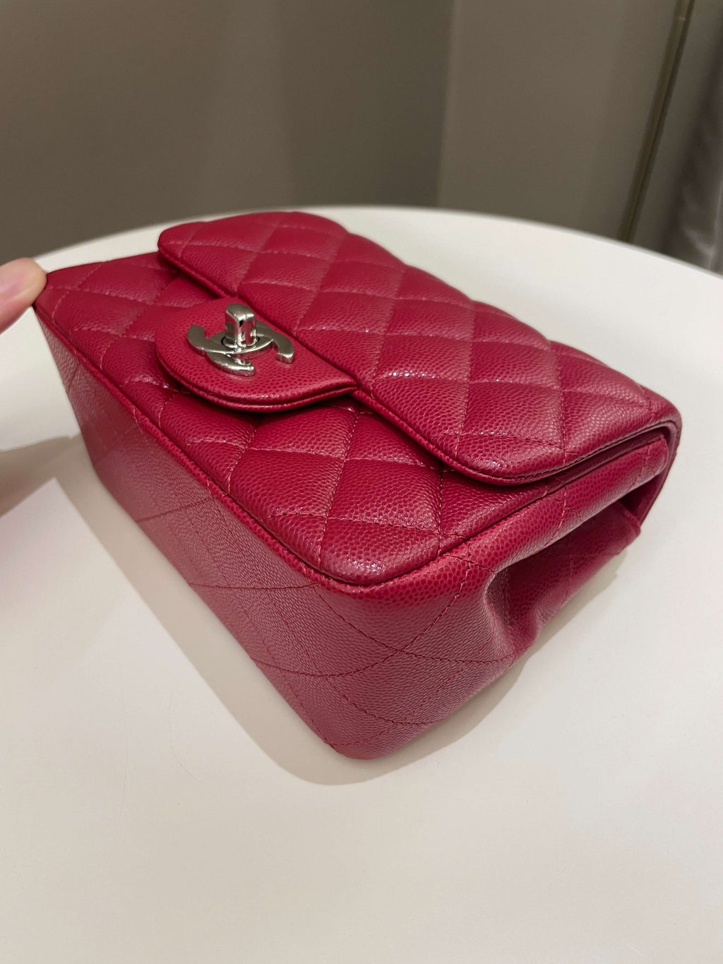 Chanel 18B Classic Quilted Mini Square Red Caviar