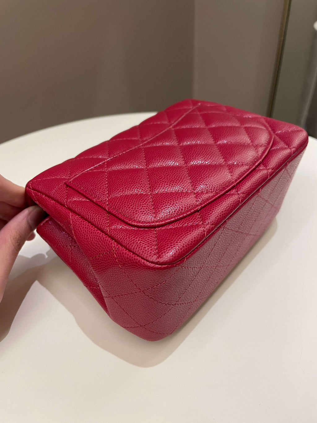 Chanel 18B Classic Quilted Mini Square Red Caviar