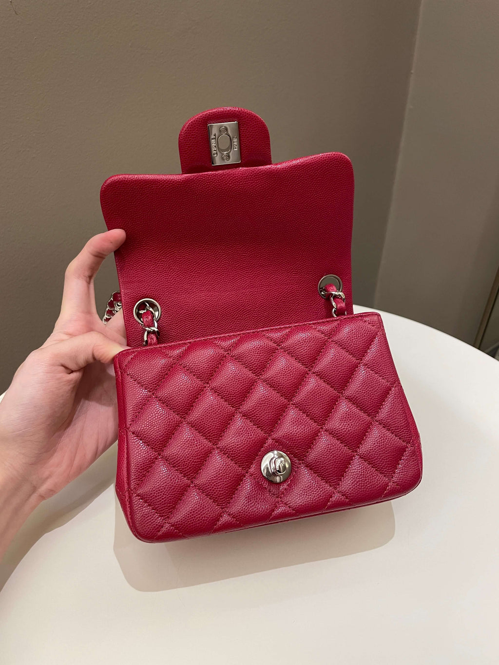 Chanel 18B Classic Quilted Mini Square Red Caviar