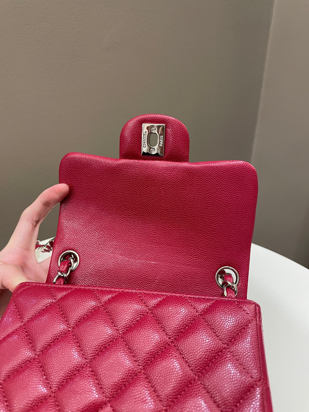 Chanel 18B Classic Quilted Mini Square Red Caviar