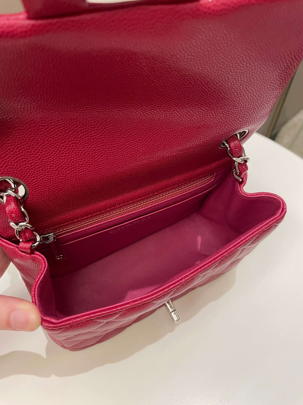 Chanel 18B Classic Quilted Mini Square Red Caviar