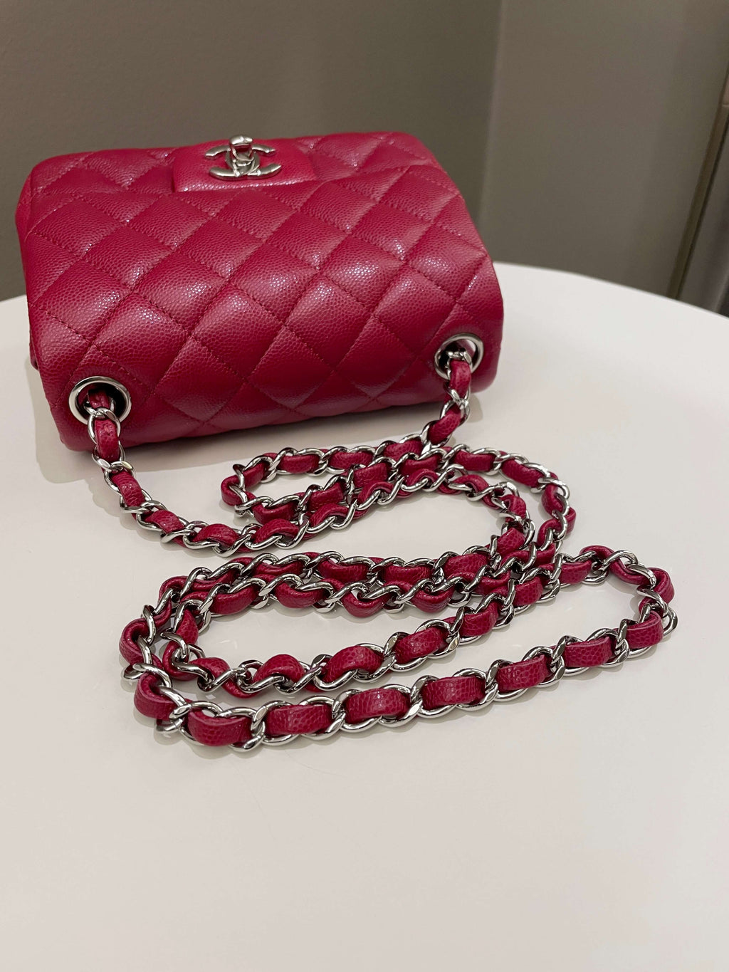 Chanel 18B Classic Quilted Mini Square Red Caviar
