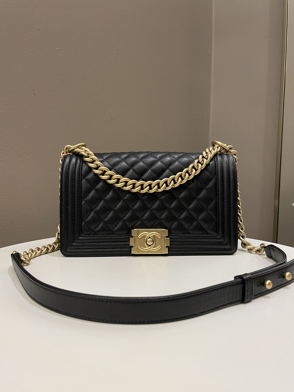 Chanel Quilted Boy Old Medium Black Caviar