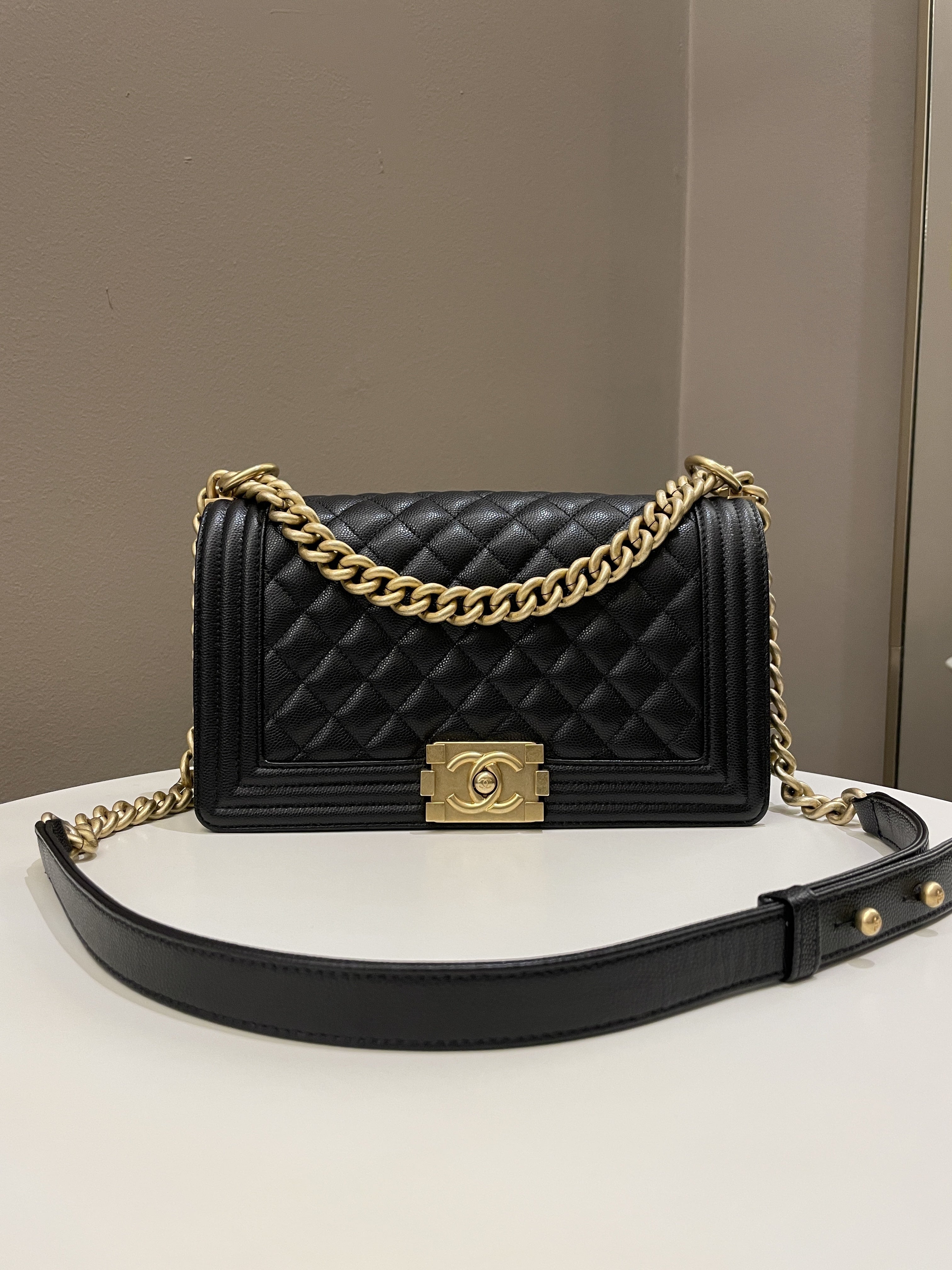Chanel Quilted Boy Old Medium Black Caviar