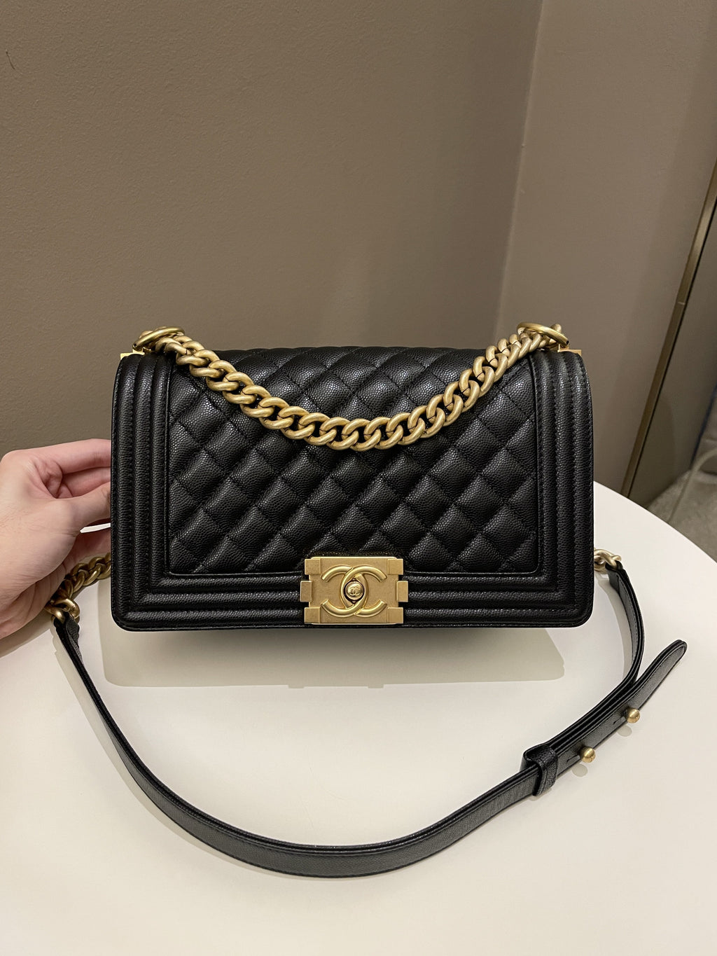 Chanel Quilted Boy Old Medium Black Caviar