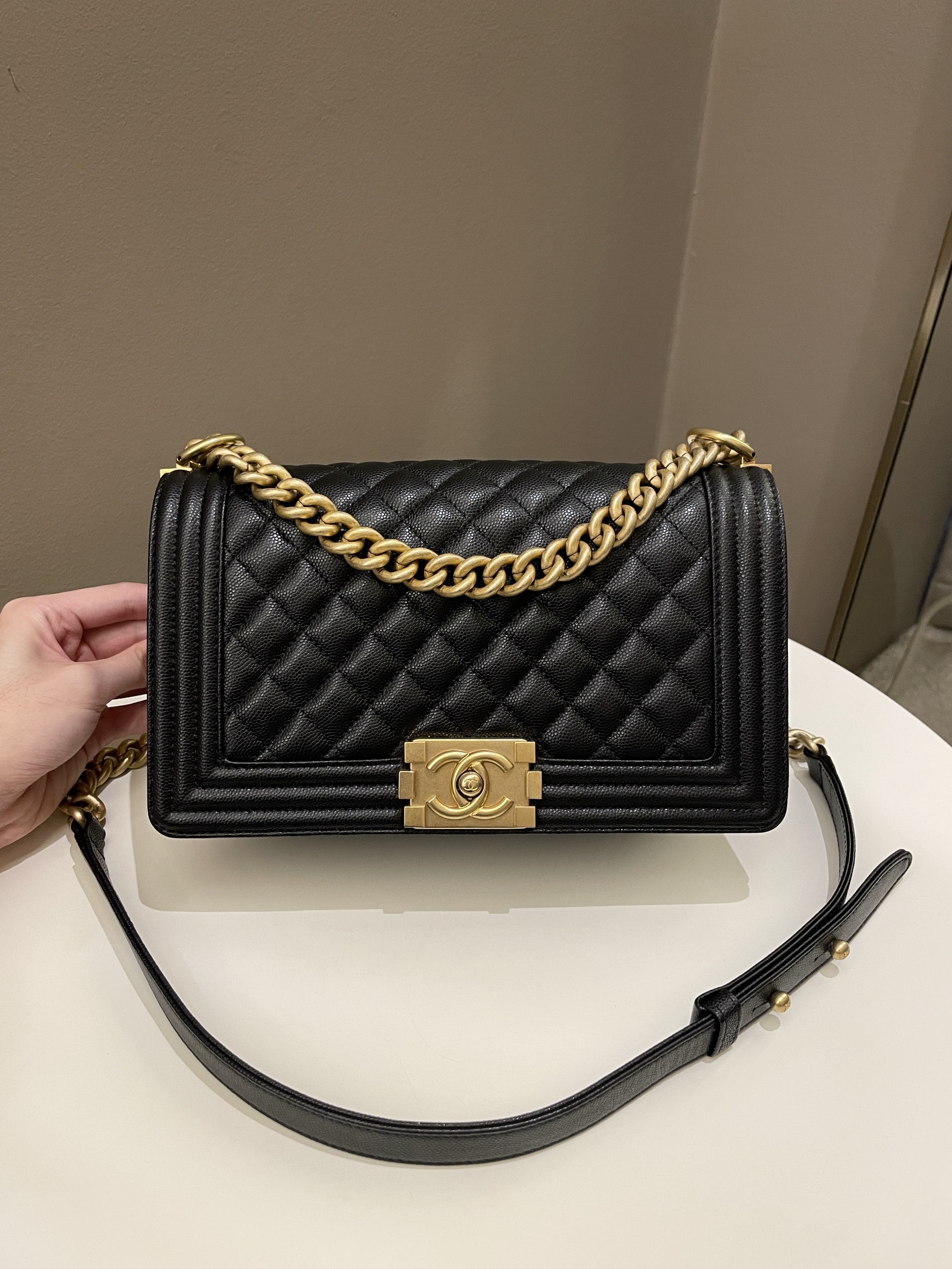 Chanel Quilted Boy Old Medium Black Caviar