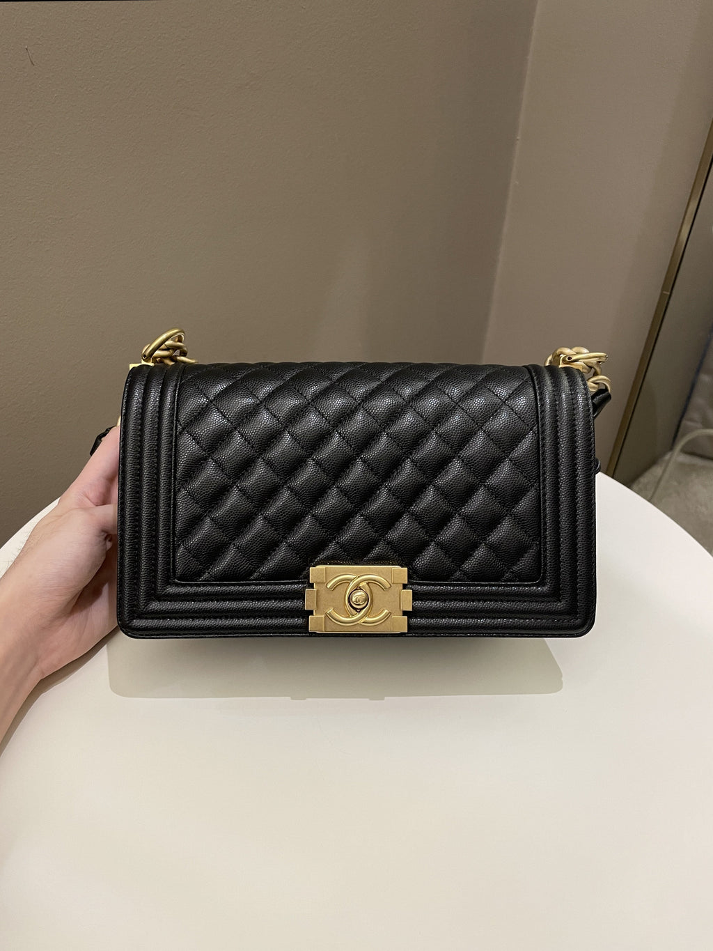 Chanel Quilted Boy Old Medium Black Caviar
