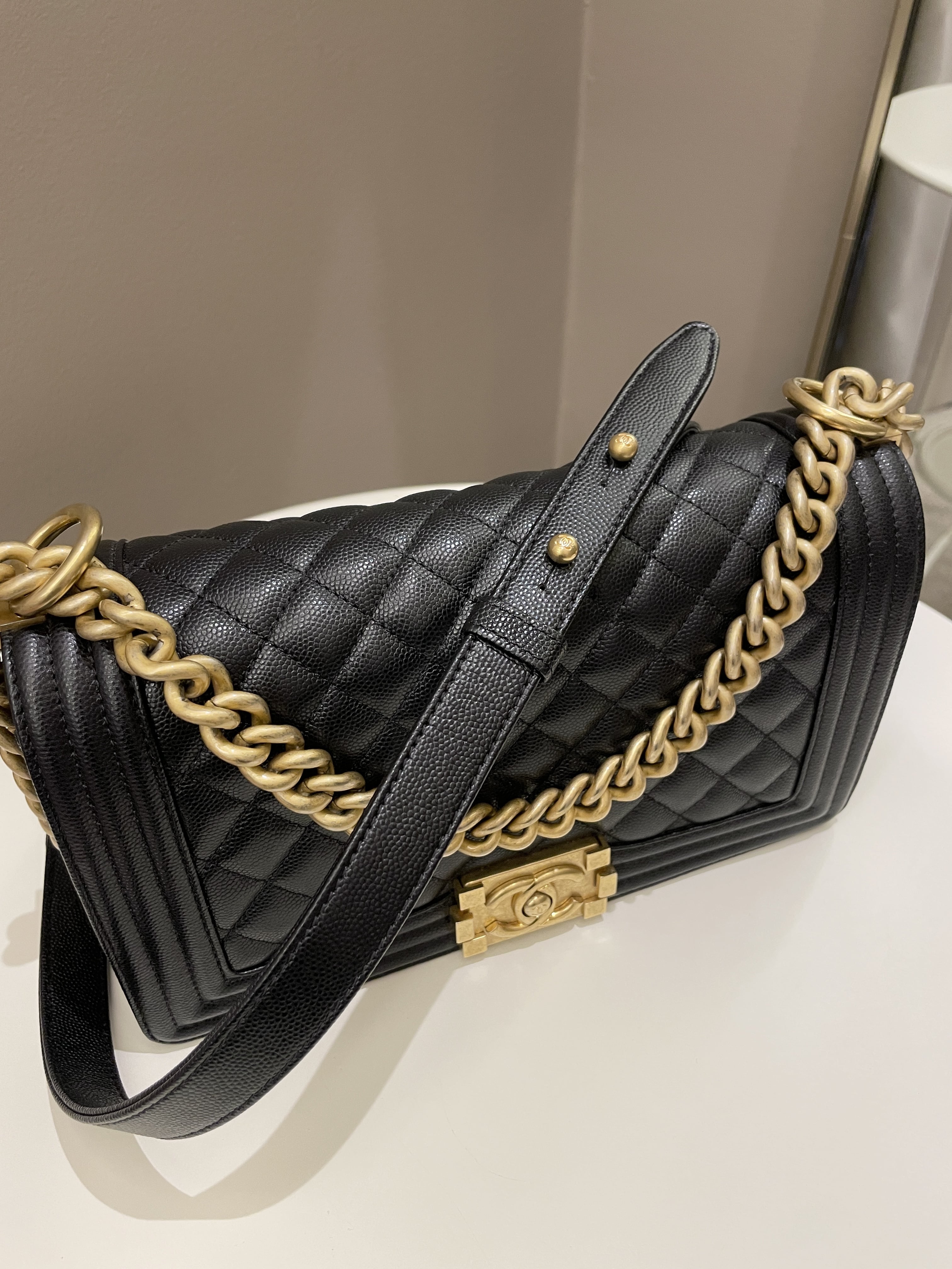 Chanel Quilted Boy Old Medium Black Caviar