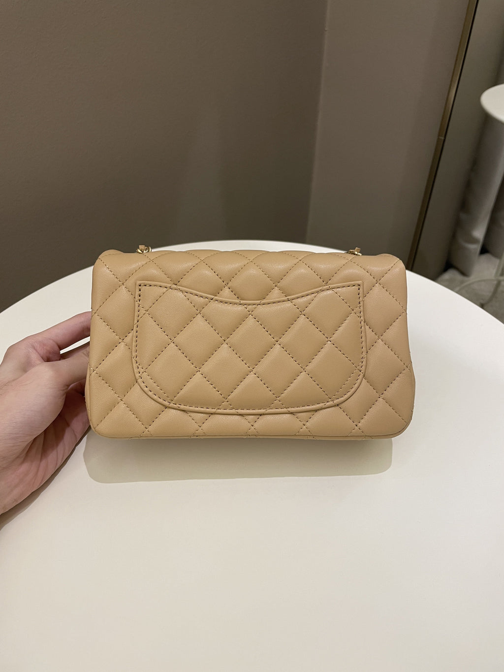 Chanel Pearl Crush Quilted Mini Rectangular Beige Lambskin