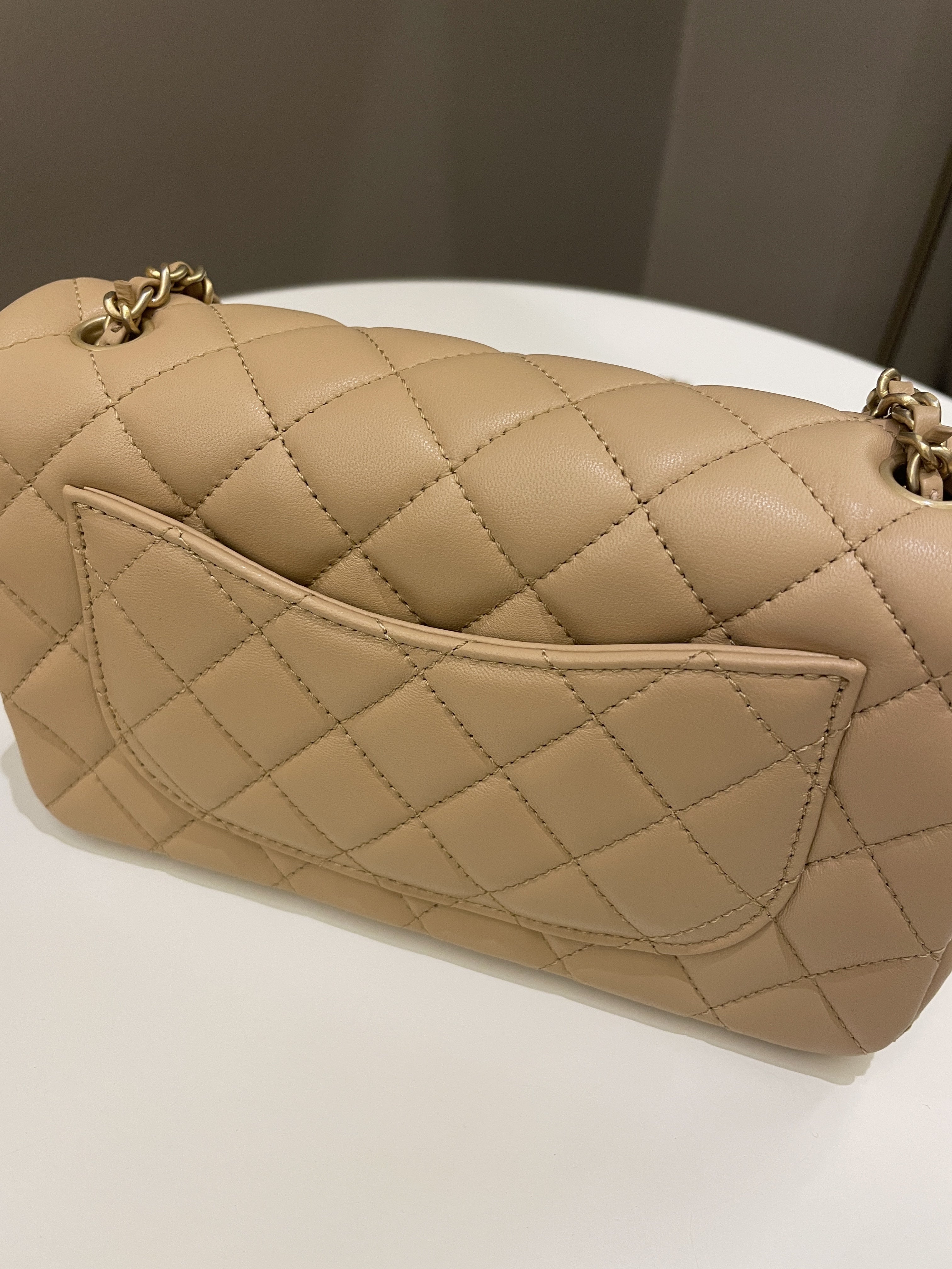 Chanel Pearl Crush Quilted Mini Rectangular Beige Lambskin