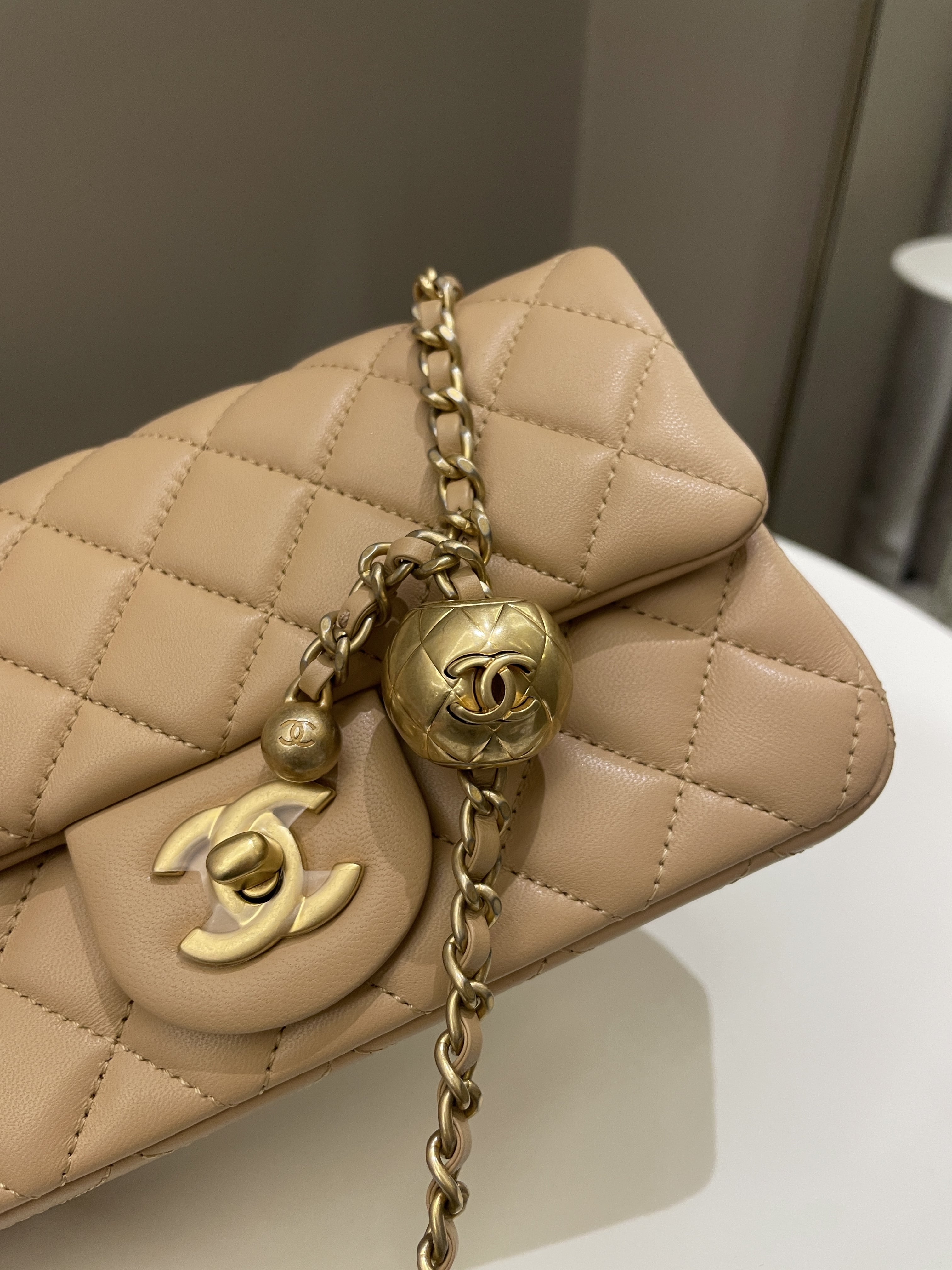 Chanel Pearl Crush Quilted Mini Rectangular Beige Lambskin