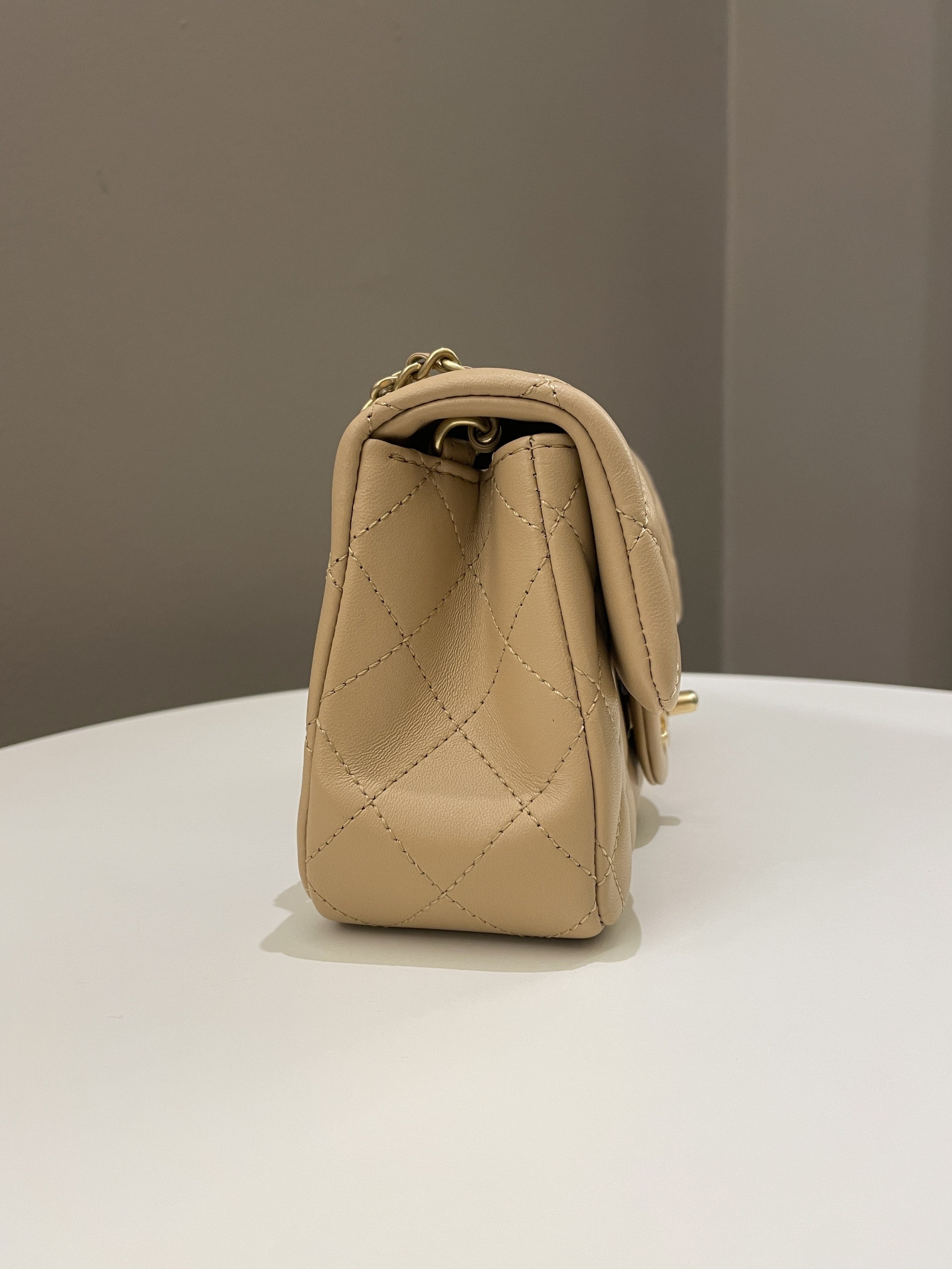 Chanel Pearl Crush Quilted Mini Rectangular Beige Lambskin