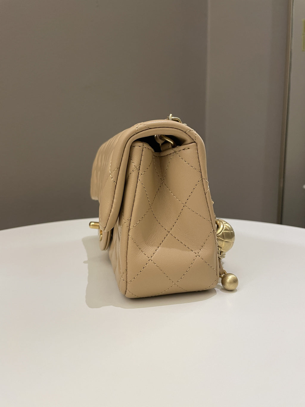 Chanel Pearl Crush Quilted Mini Rectangular Beige Lambskin