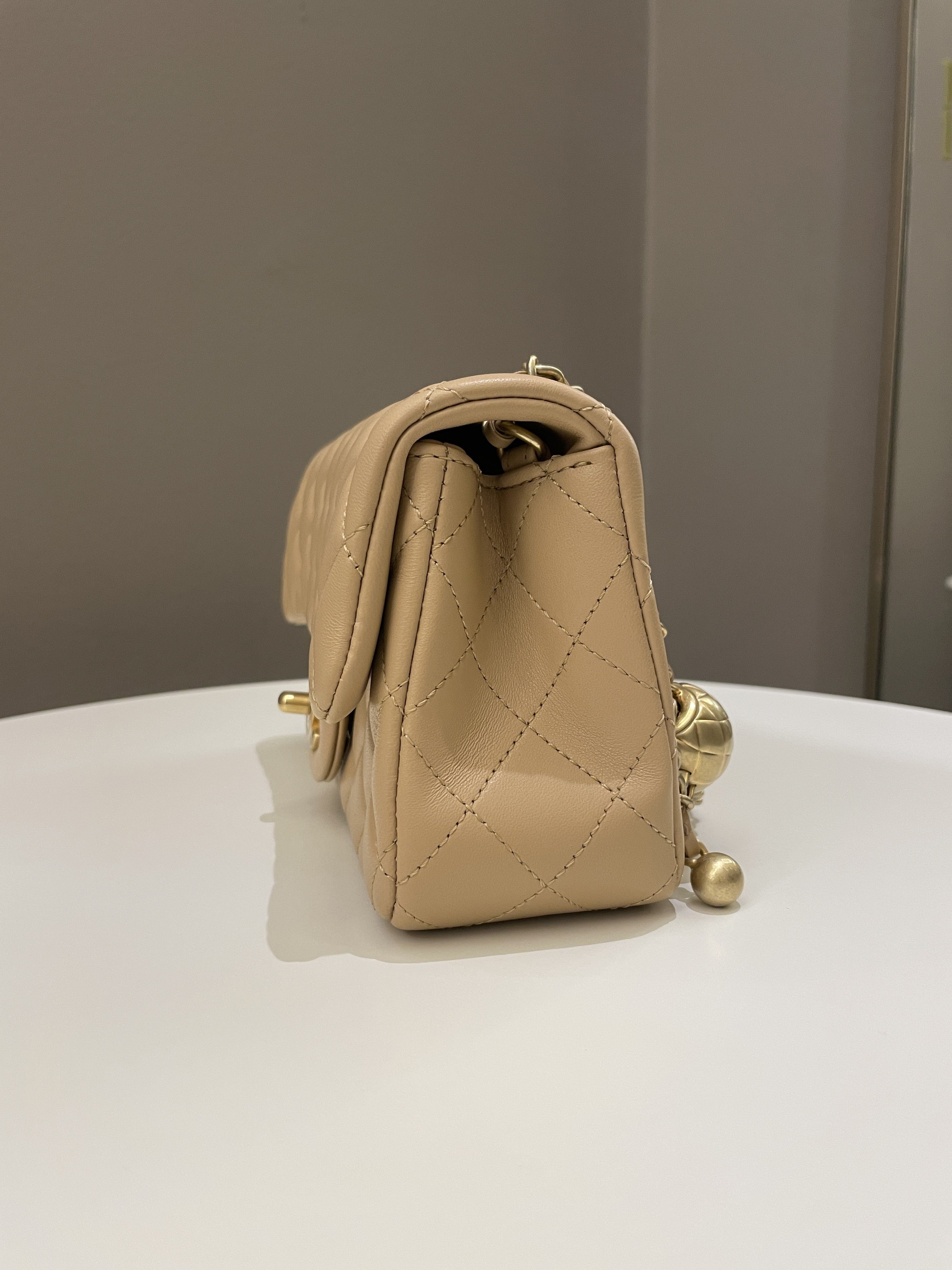 Chanel Pearl Crush Quilted Mini Rectangular Beige Lambskin