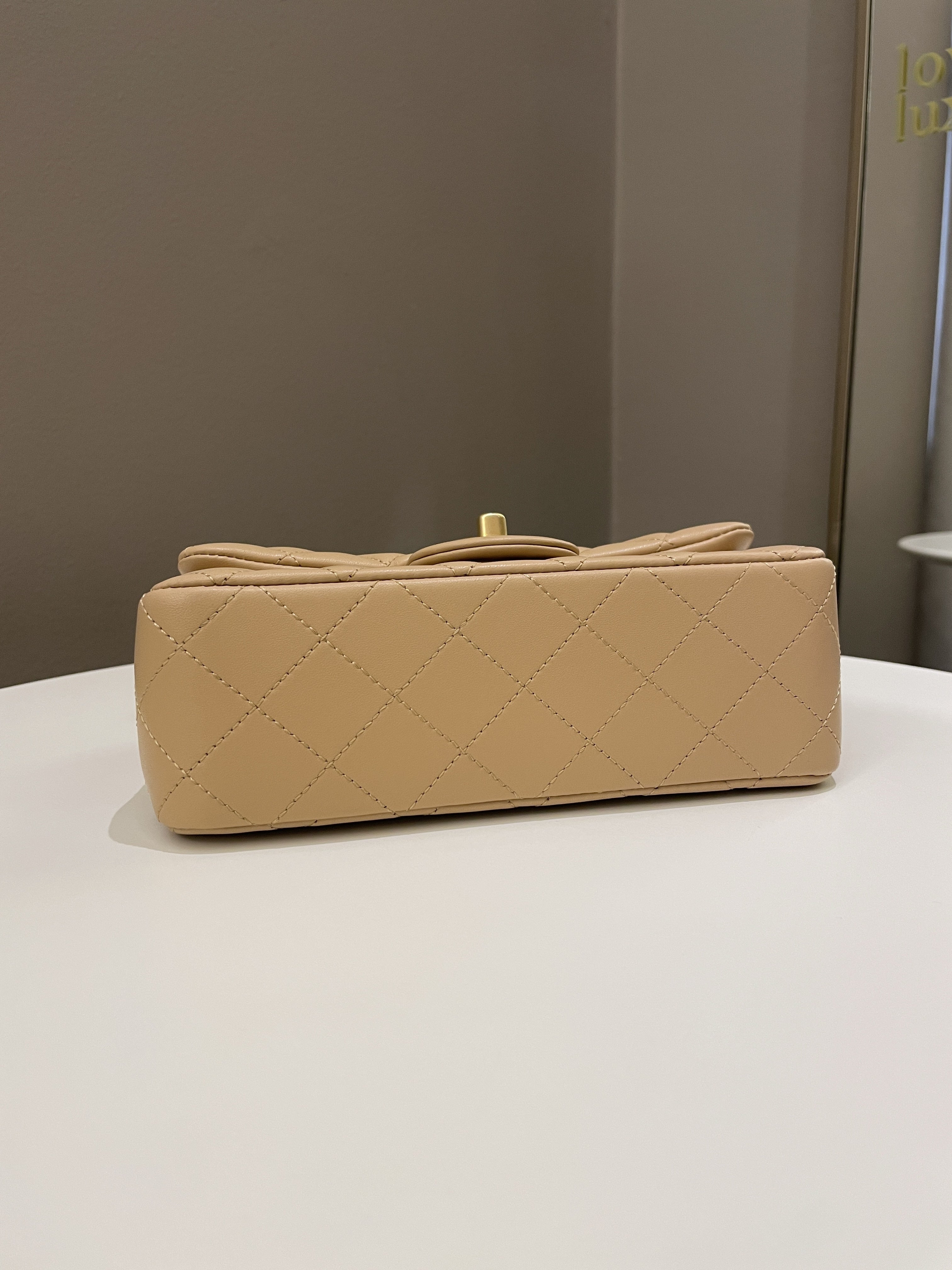 Chanel Pearl Crush Quilted Mini Rectangular Beige Lambskin