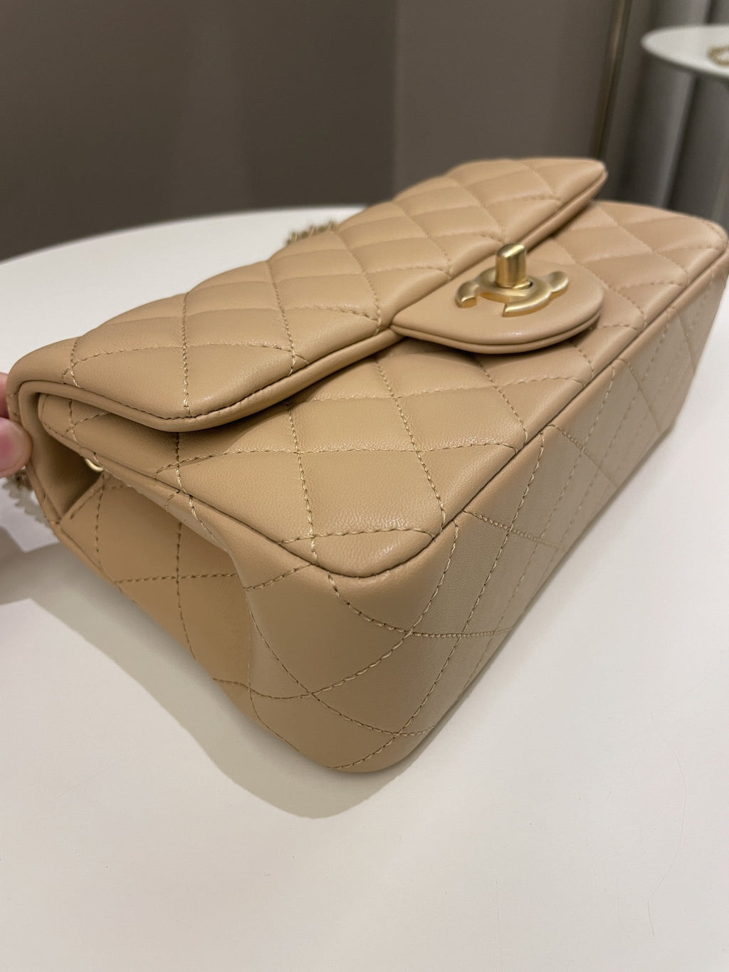 Chanel Pearl Crush Quilted Mini Rectangular Beige Lambskin