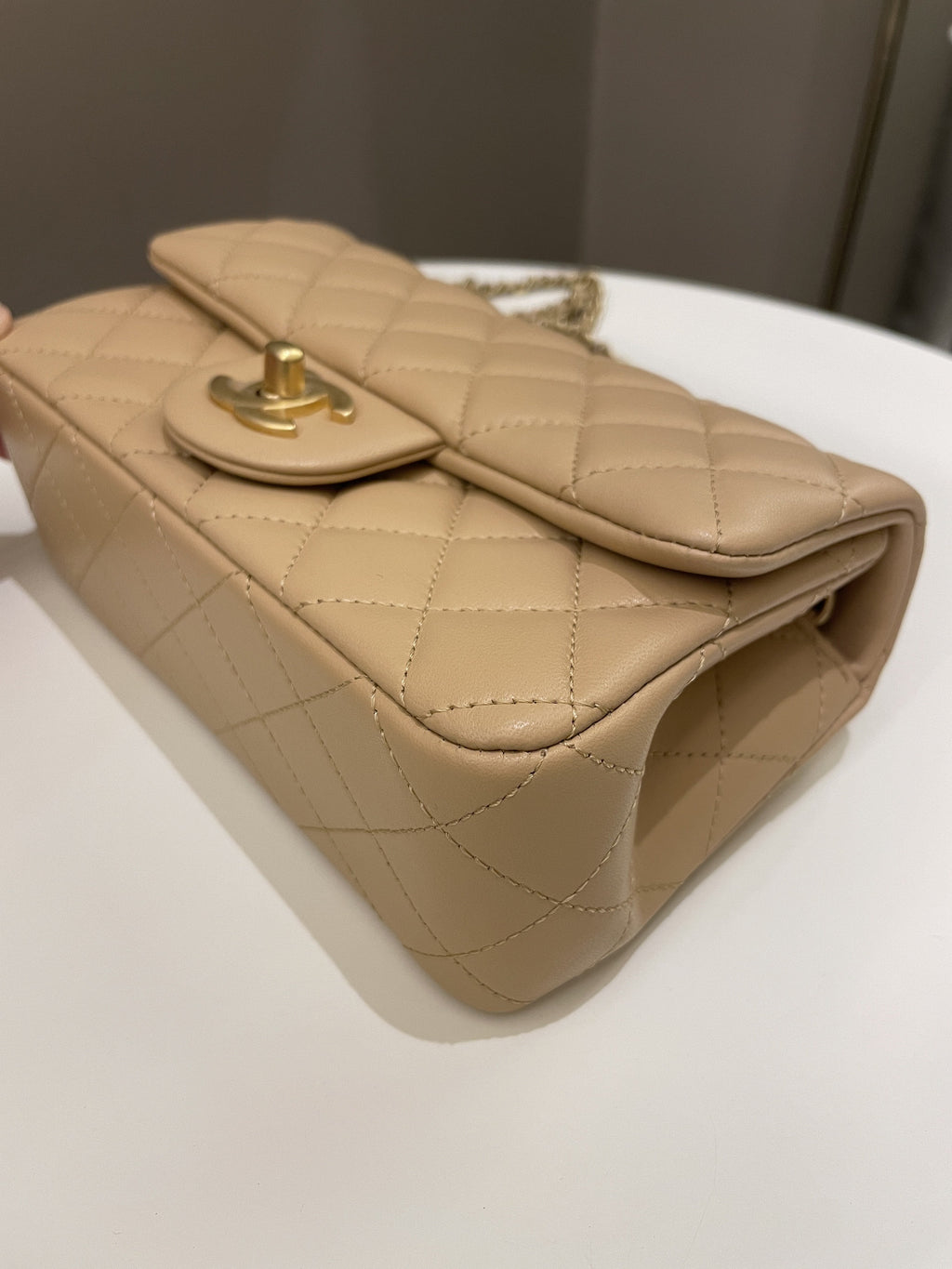 Chanel Pearl Crush Quilted Mini Rectangular Beige Lambskin