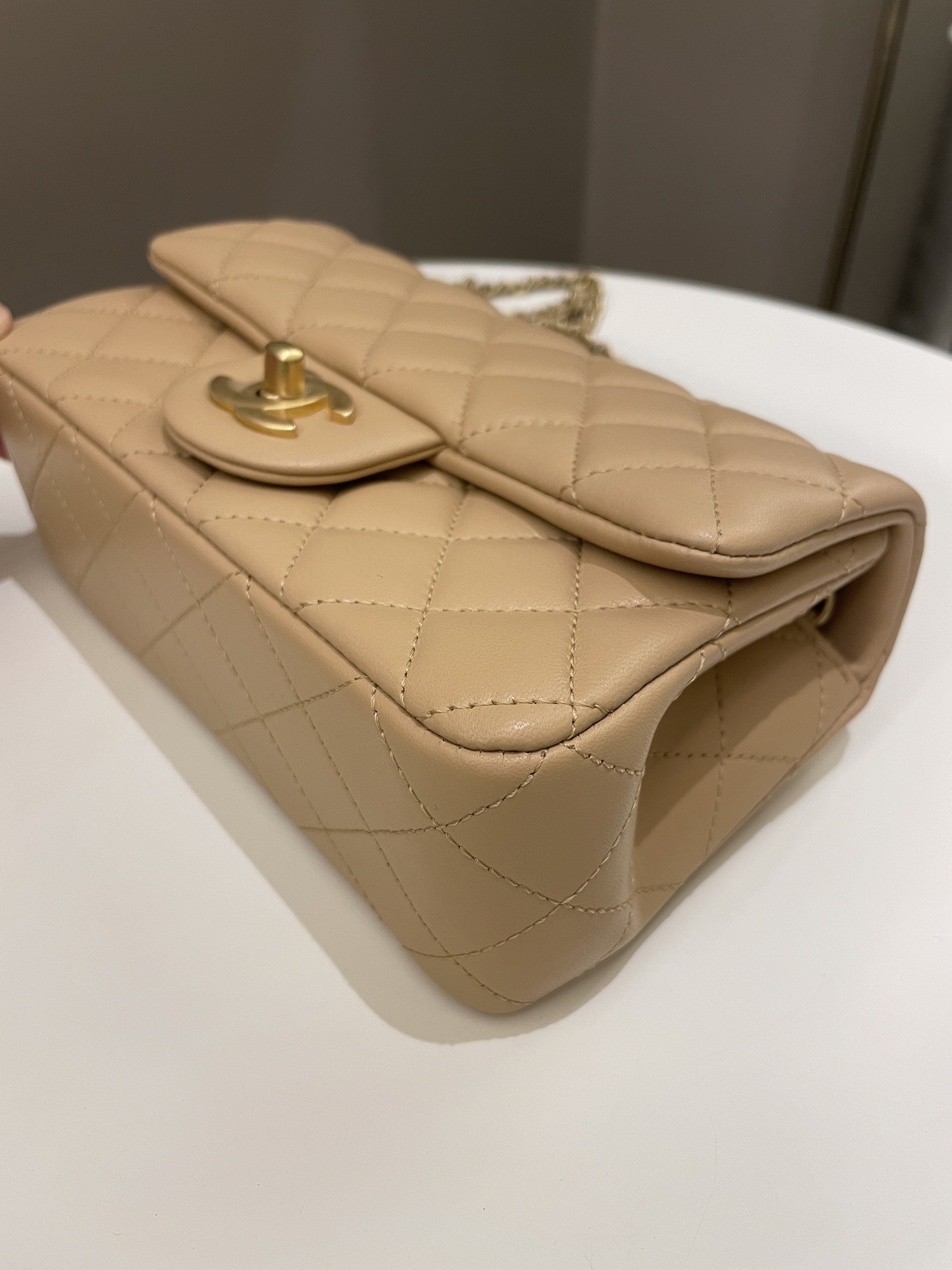 Chanel Pearl Crush Quilted Mini Rectangular Beige Lambskin