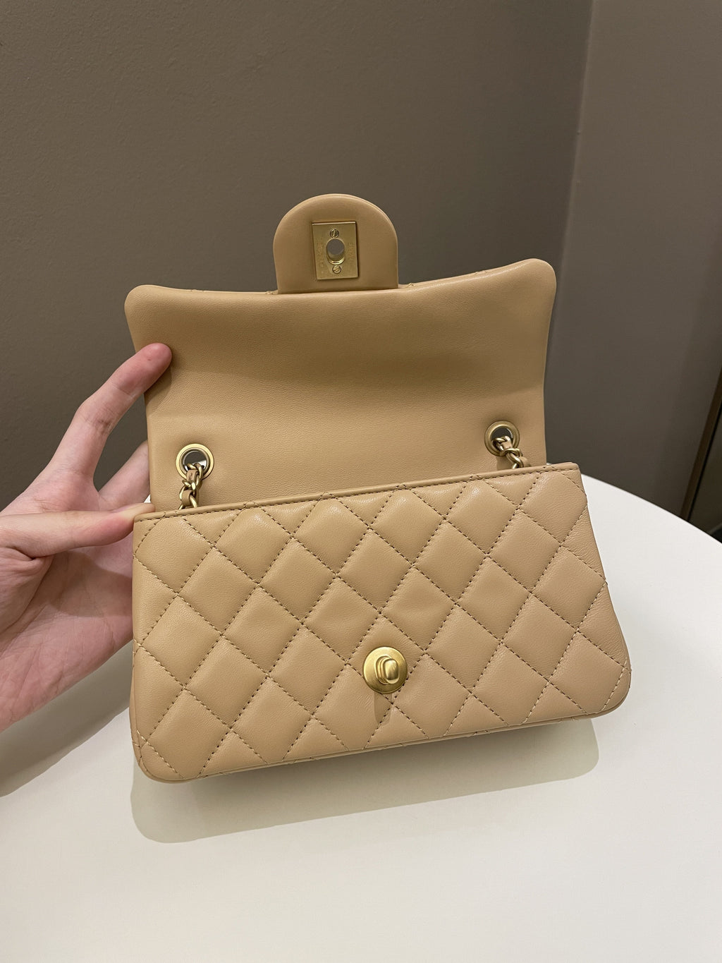 Chanel Pearl Crush Quilted Mini Rectangular Beige Lambskin