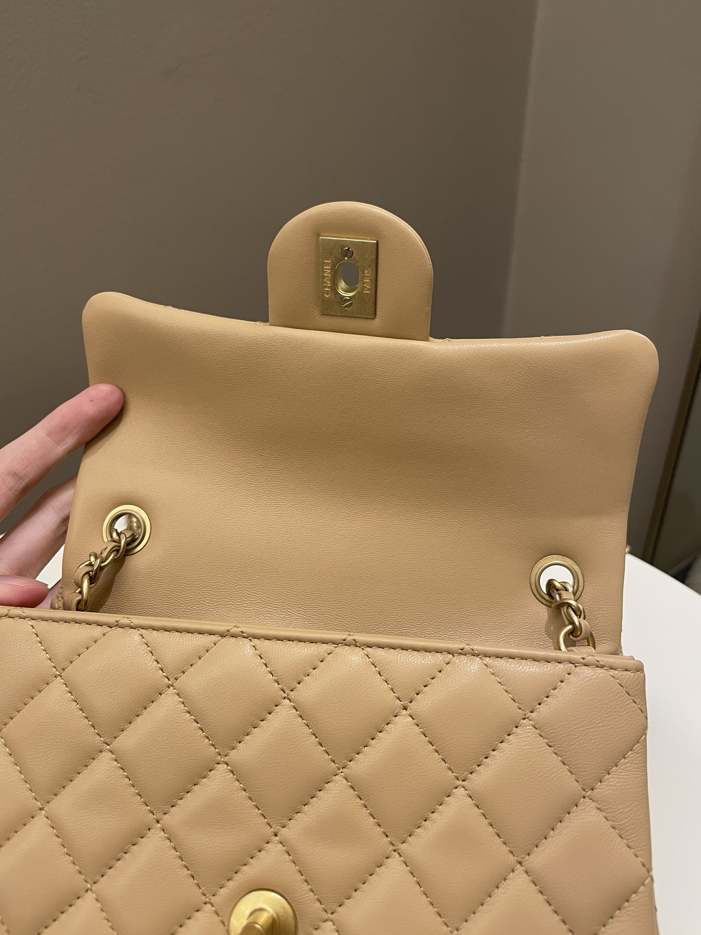 Chanel Pearl Crush Quilted Mini Rectangular Beige Lambskin