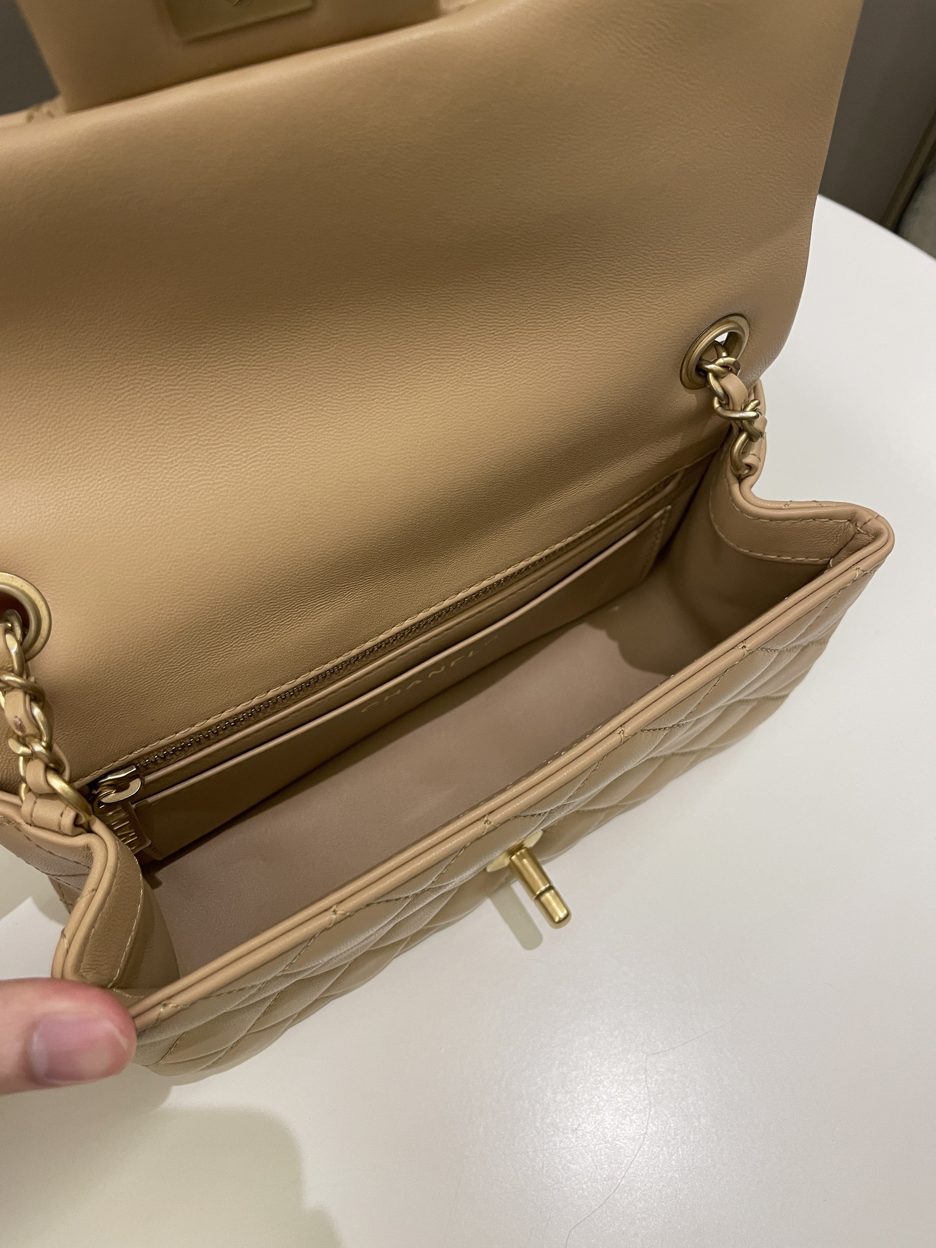 Chanel Pearl Crush Quilted Mini Rectangular Beige Lambskin