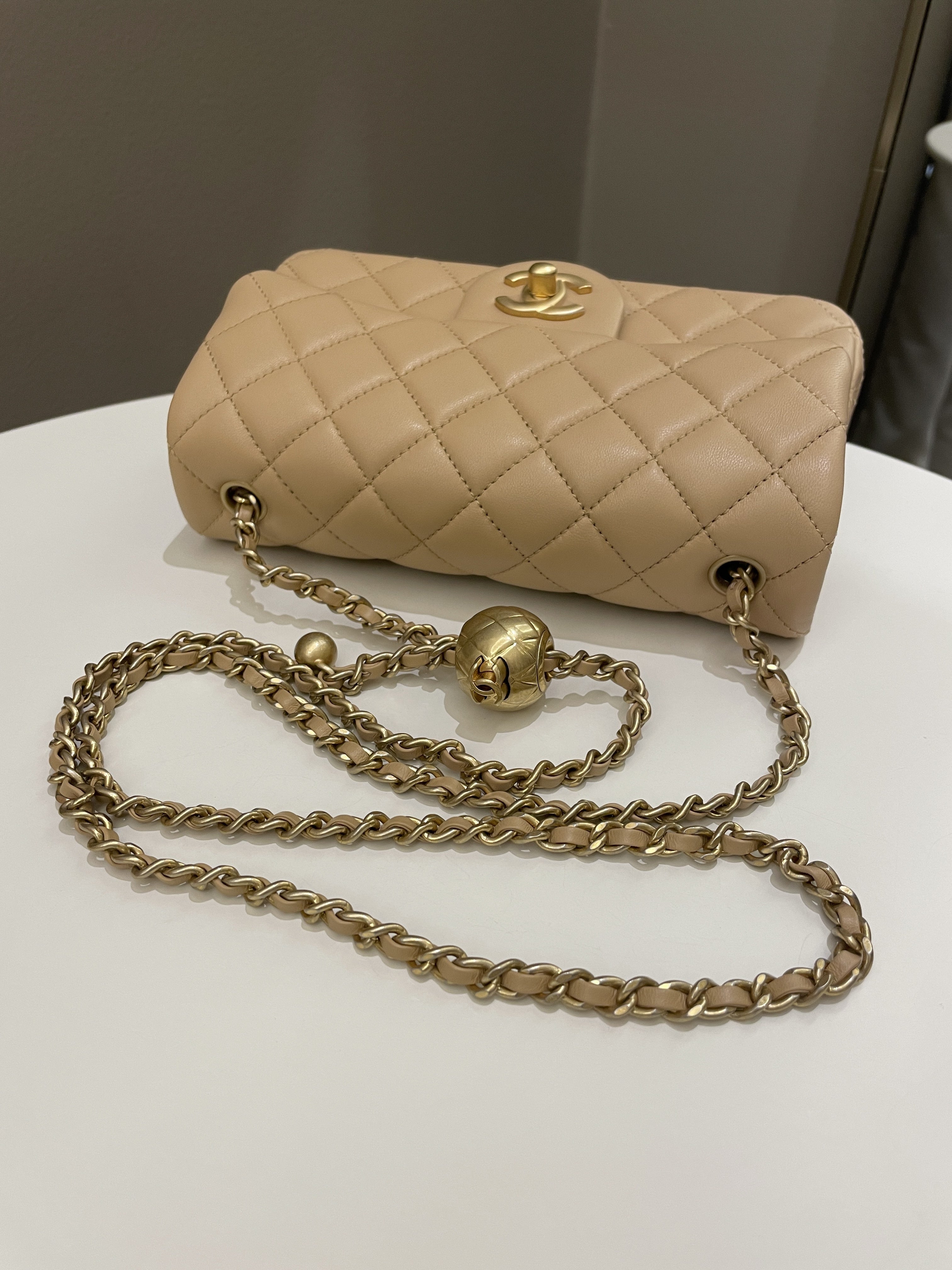 Chanel Pearl Crush Quilted Mini Rectangular Beige Lambskin
