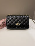 Chanel 23C Quilted Cc Wallet On Chain Black Glazed