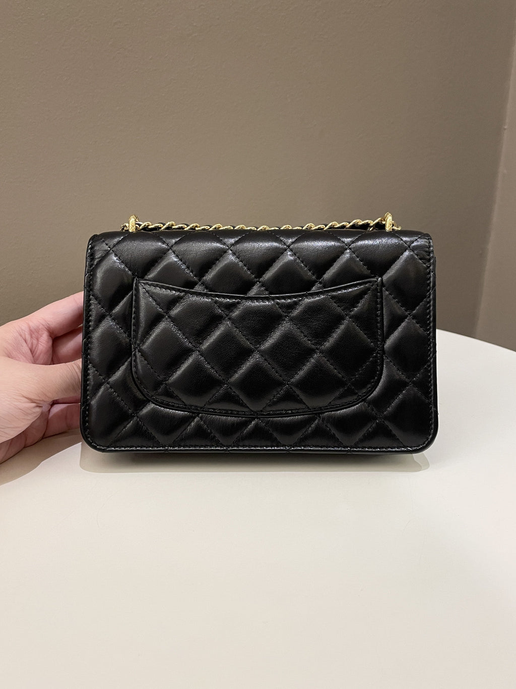 Chanel 23C Quilted Cc Wallet On Chain Black Glazed
