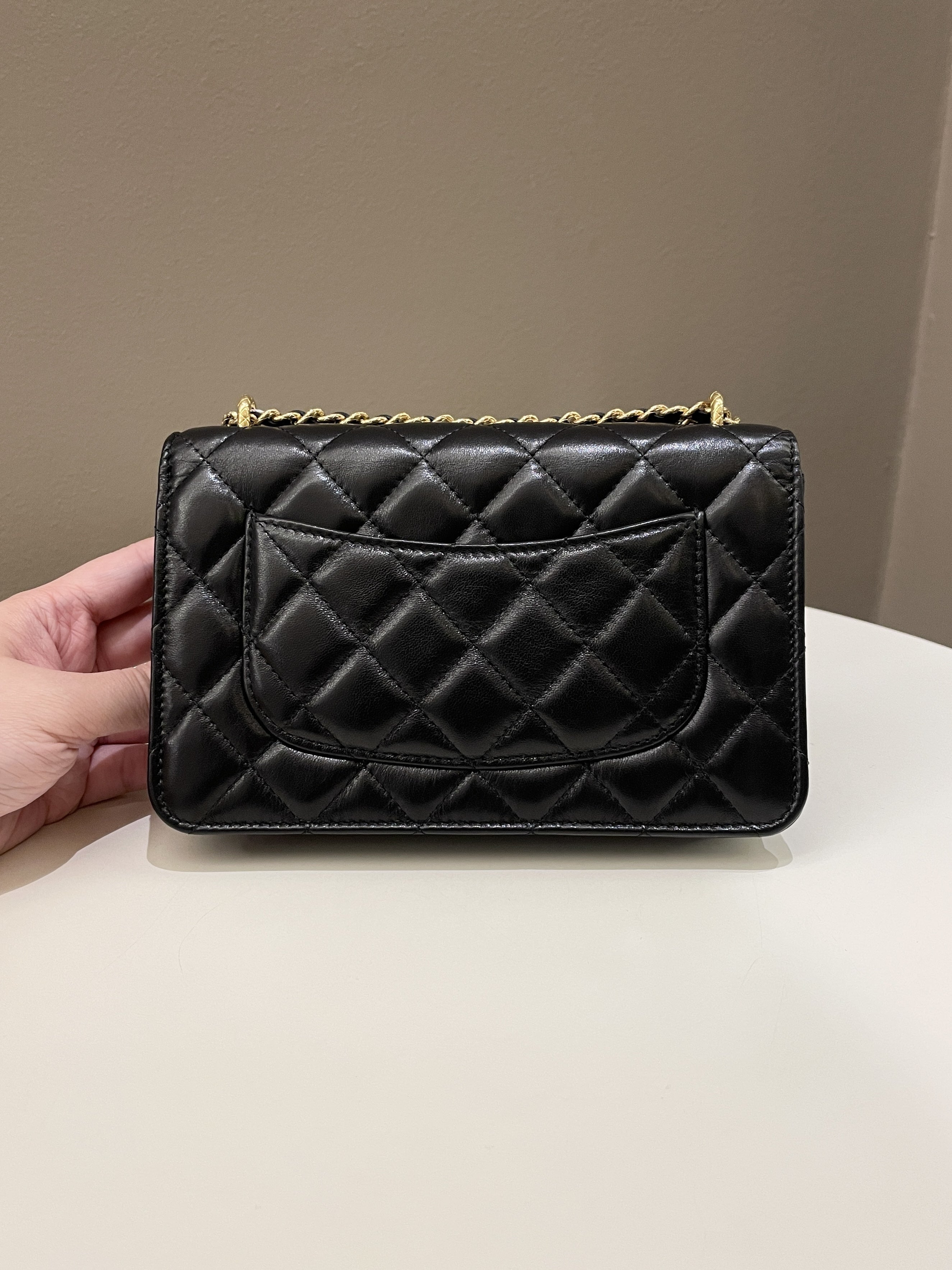 Chanel 23C Quilted Cc Wallet On Chain Black Glazed