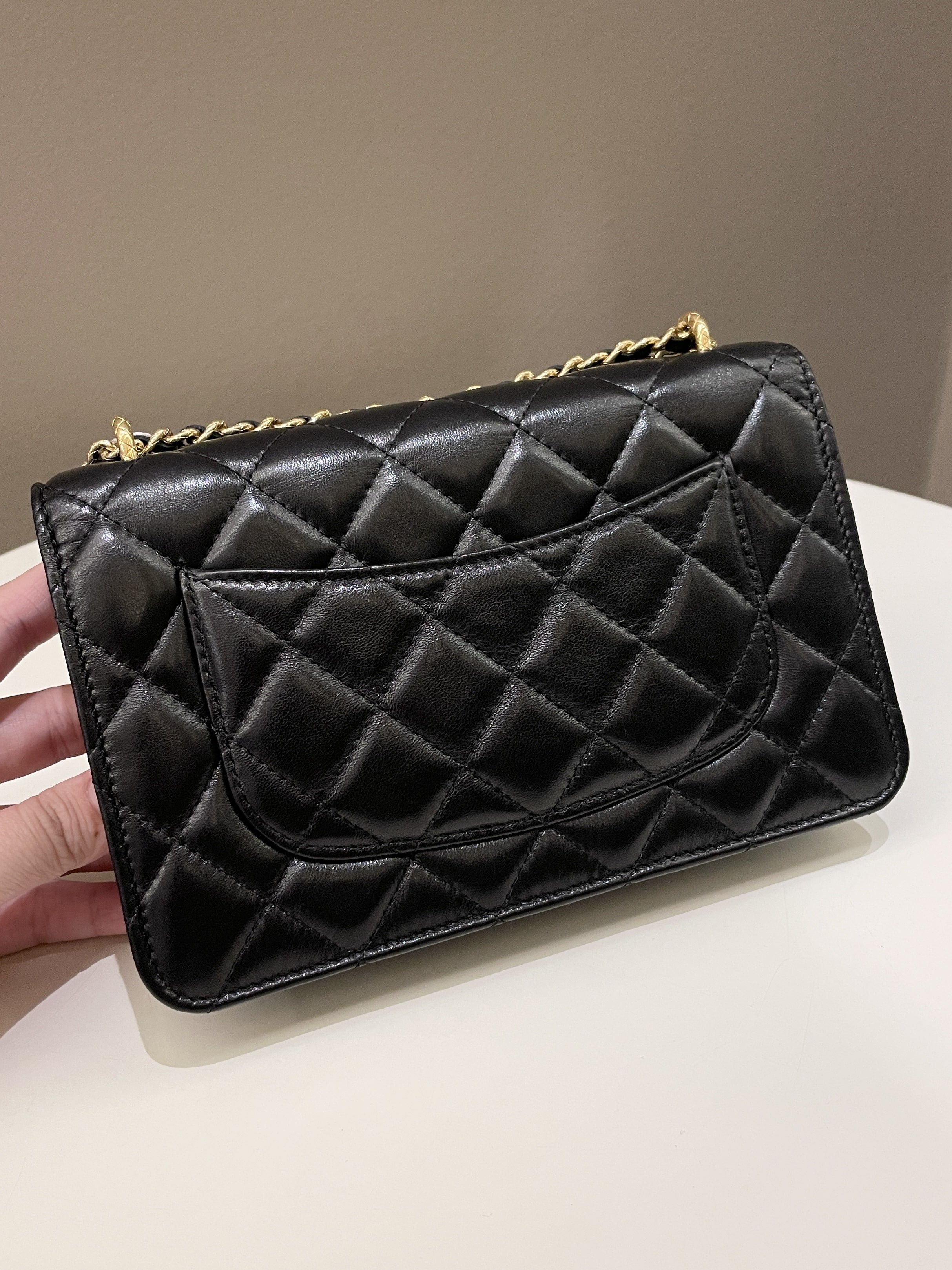 Chanel 23C Quilted Cc Wallet On Chain Black Glazed