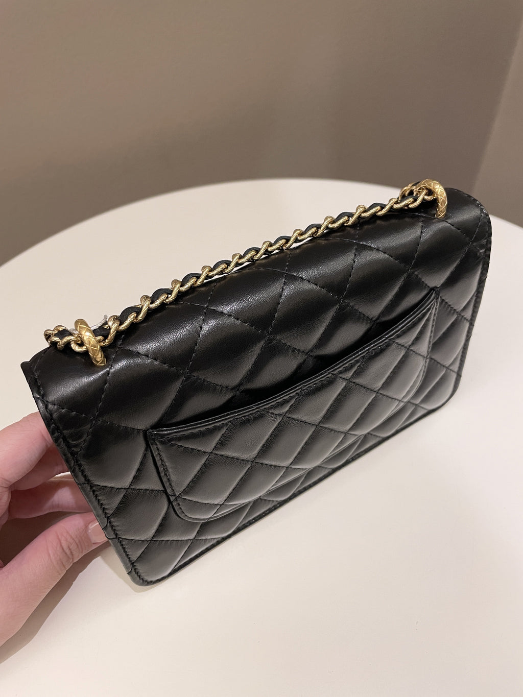 Chanel 23C Quilted Cc Wallet On Chain Black Glazed