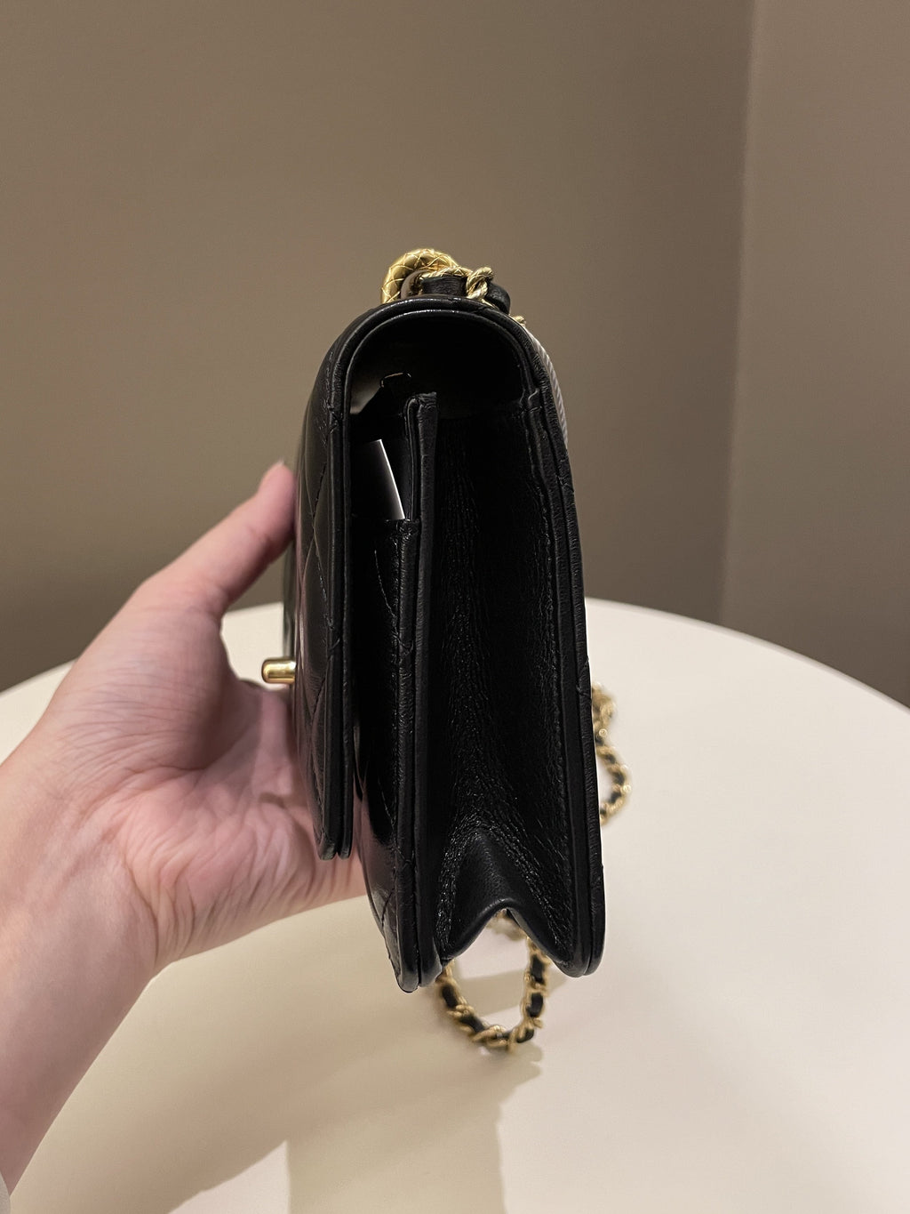 Chanel 23C Quilted Cc Wallet On Chain Black Glazed