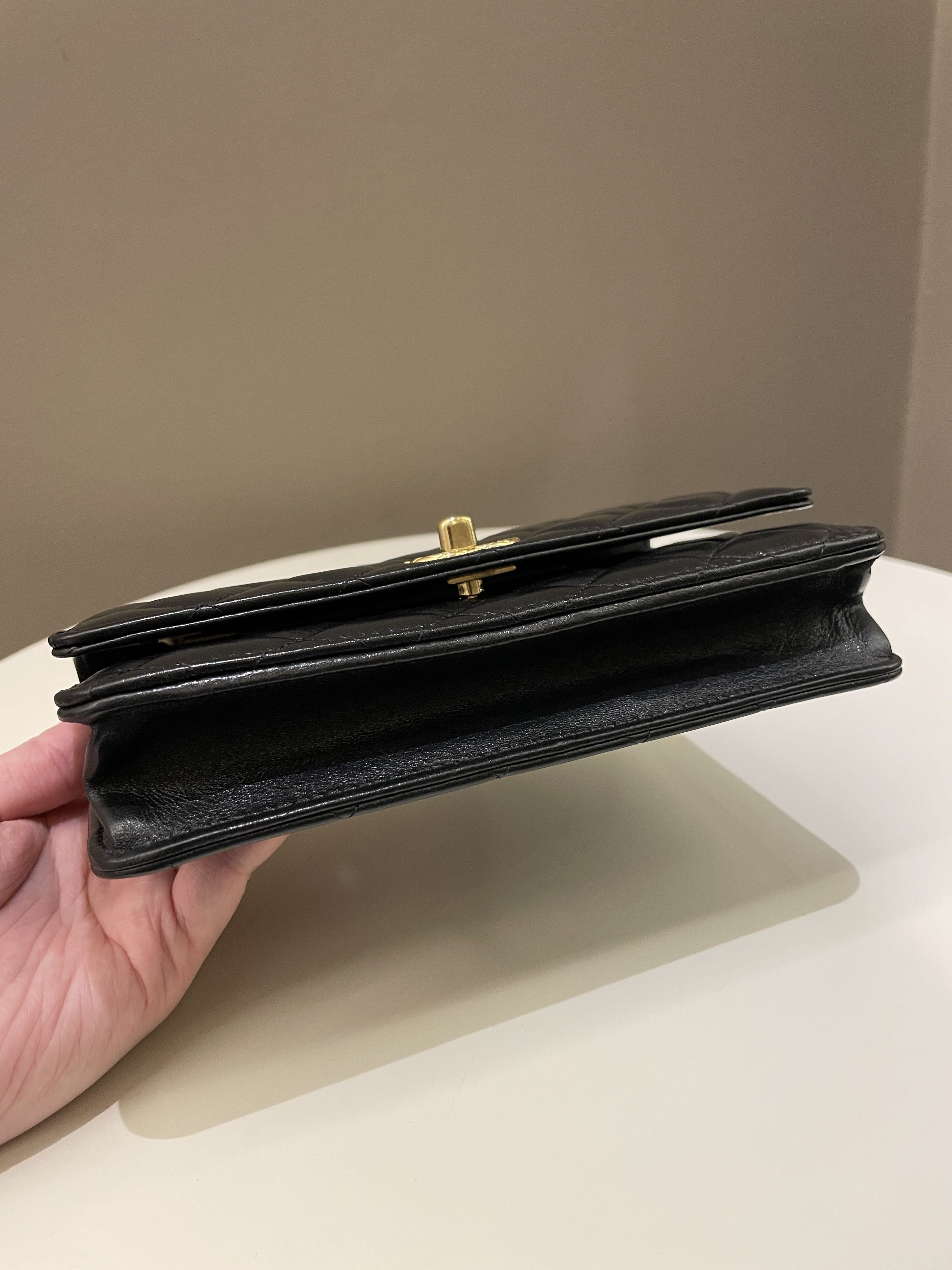 Chanel 23C Quilted Cc Wallet On Chain Black Glazed