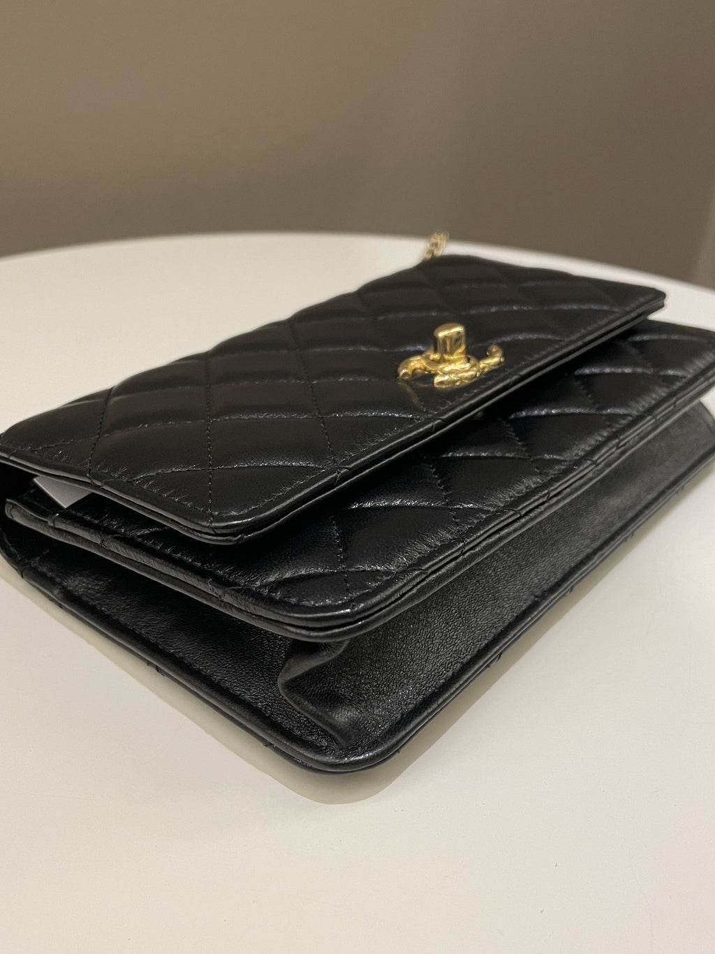 Chanel 23C Quilted Cc Wallet On Chain Black Glazed